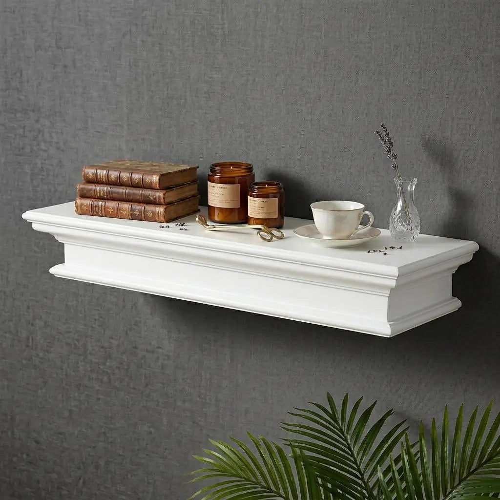 32" Classic White Floating Wall Shelf Homeroots Organization