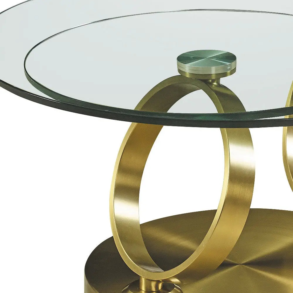 32" Clear And Gold Glass And Metal Round Abstract Coffee Table Homeroots Living Room