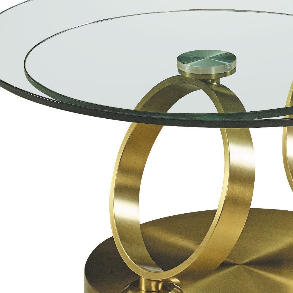 32" Clear And Gold Glass And Metal Round Abstract Coffee Table Homeroots Living Room
