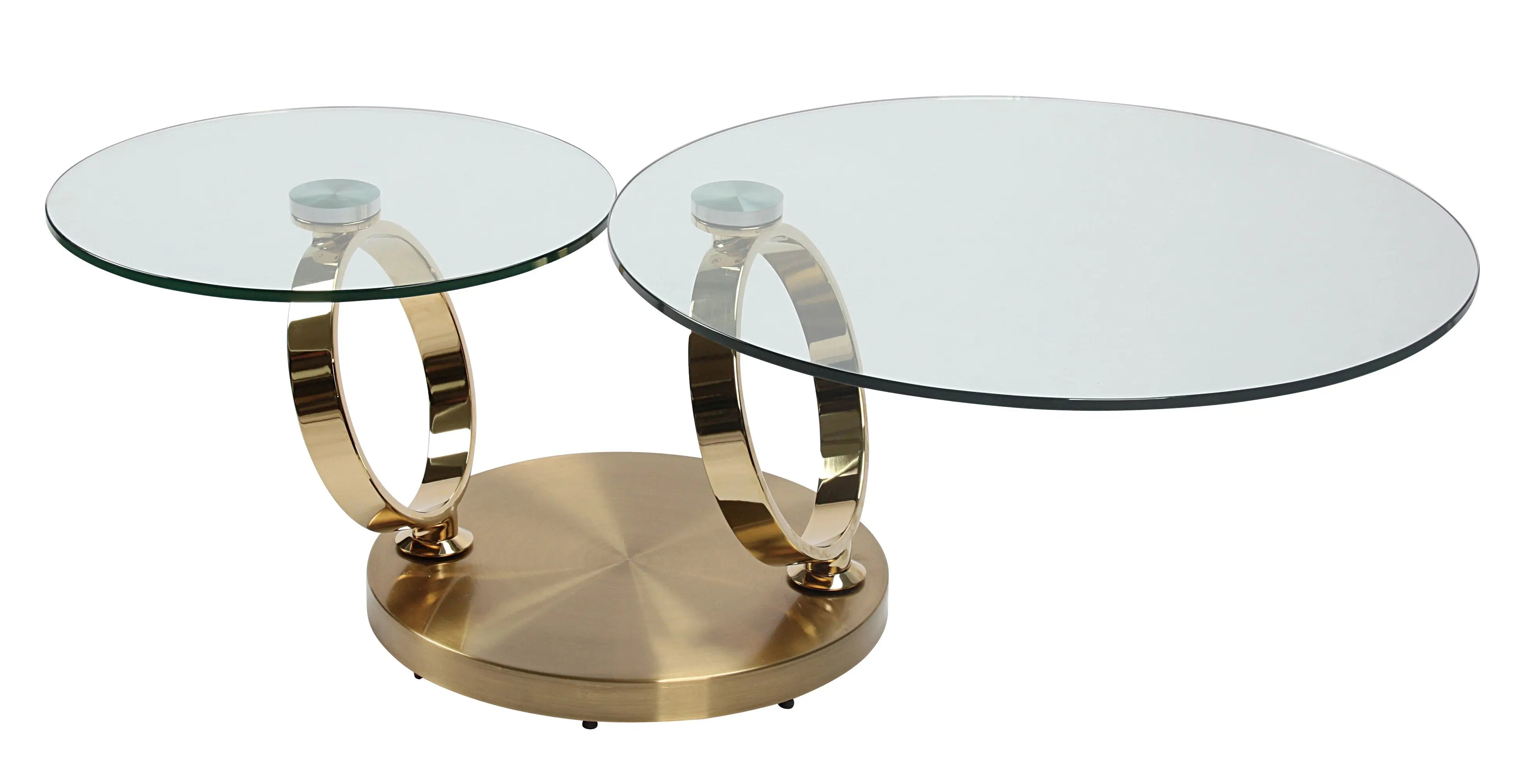 32" Clear And Gold Glass And Metal Round Abstract Coffee Table Homeroots Living Room