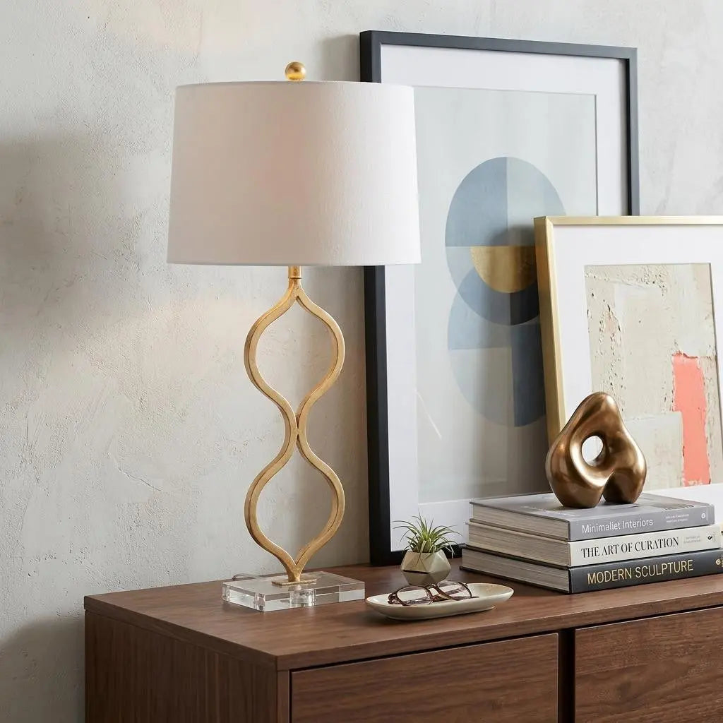 32" Clear Novelty Table Lamp With Drum Shade Homeroots Lighting