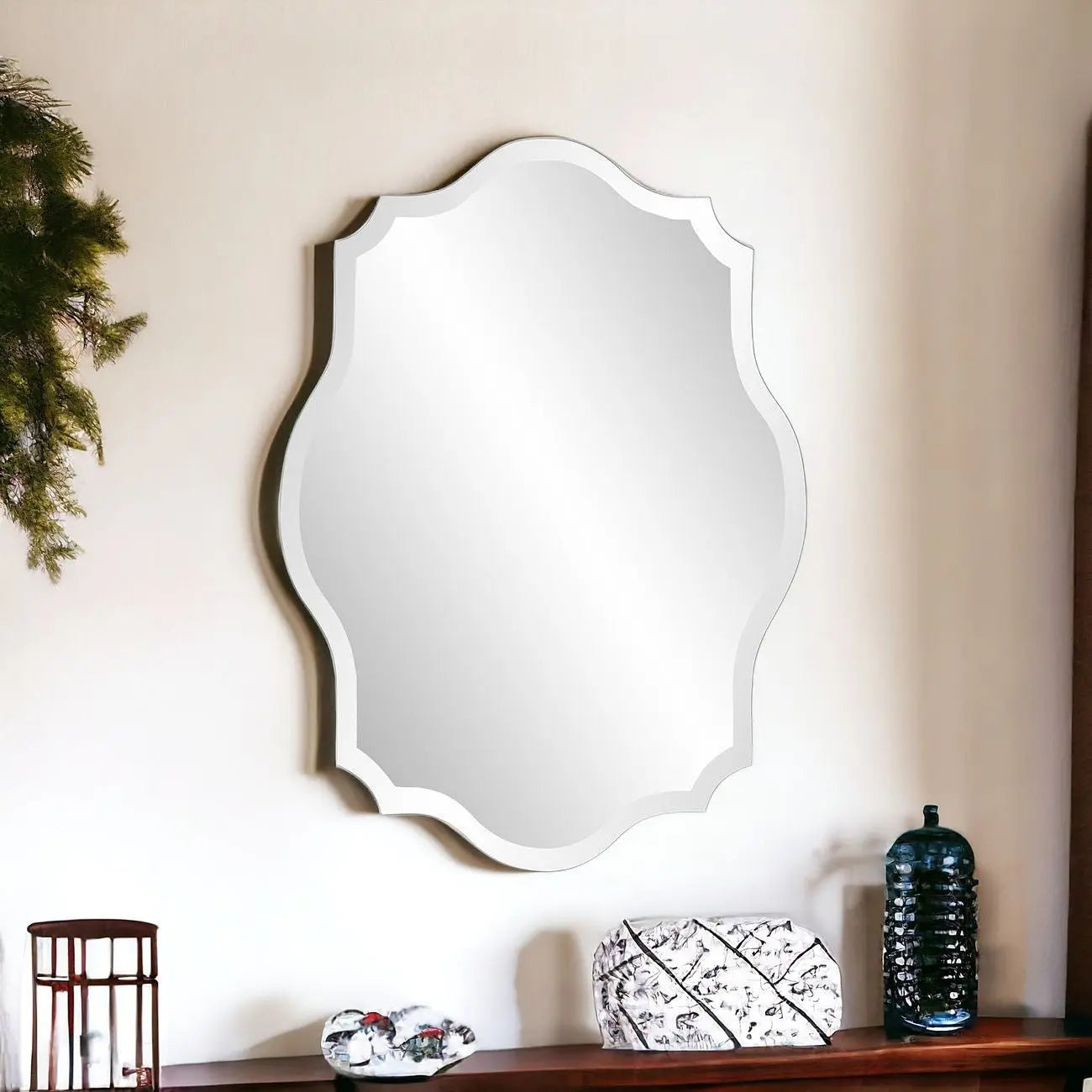 32" Clear Scalloped Edges Unframed Accent Mirror Homeroots Bed & Bath