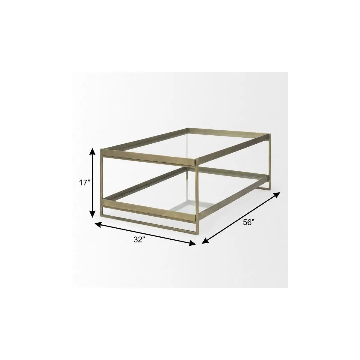 32" Clear and Gold Mirrored Glass and Iron Frame Coffee Table With Two Shelves Homeroots Living Room