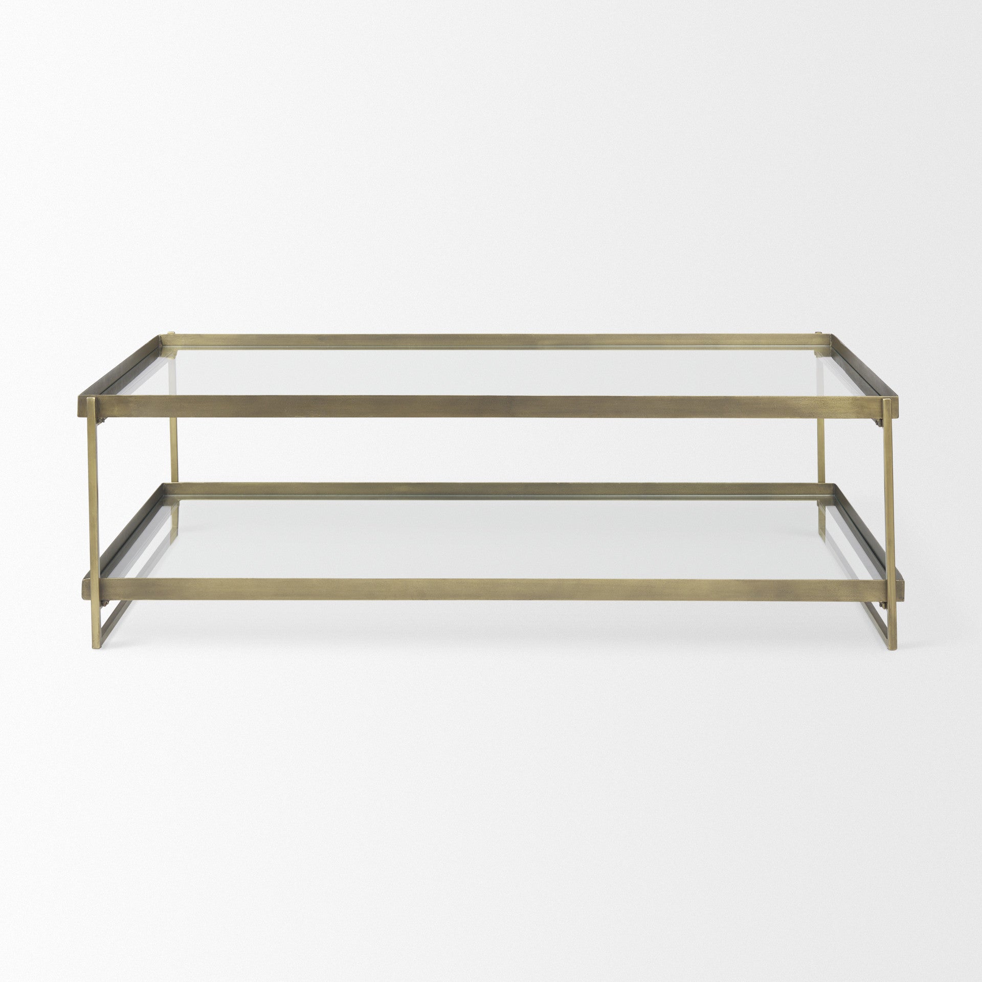 32" Clear and Gold Mirrored Glass and Iron Frame Coffee Table With Two Shelves Homeroots Living Room