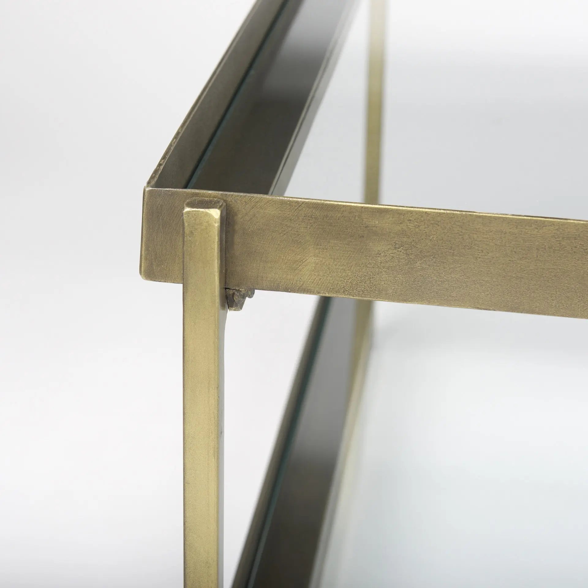 32" Clear and Gold Mirrored Glass and Iron Frame Coffee Table With Two Shelves Homeroots Living Room