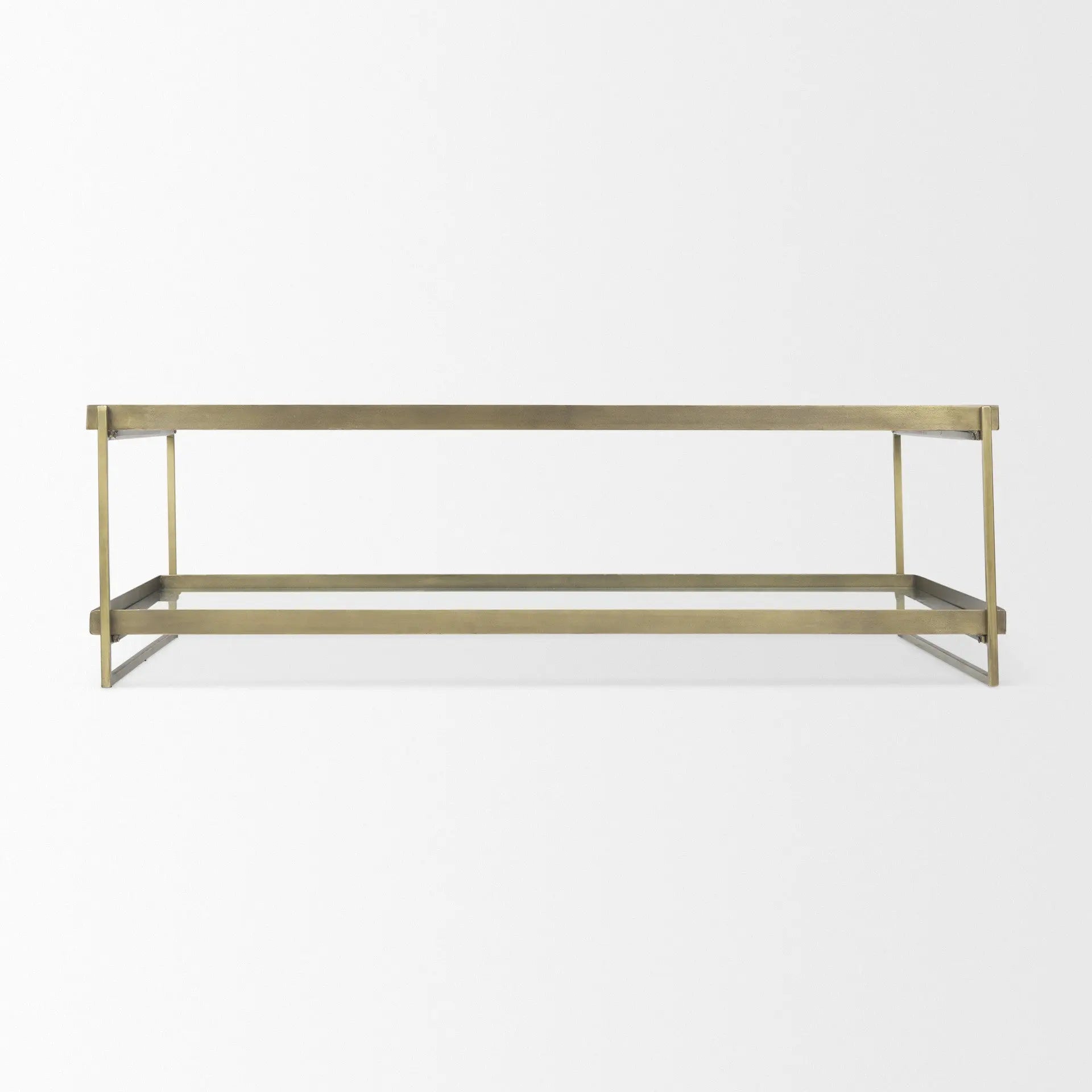 32" Clear and Gold Mirrored Glass and Iron Frame Coffee Table With Two Shelves Homeroots Living Room