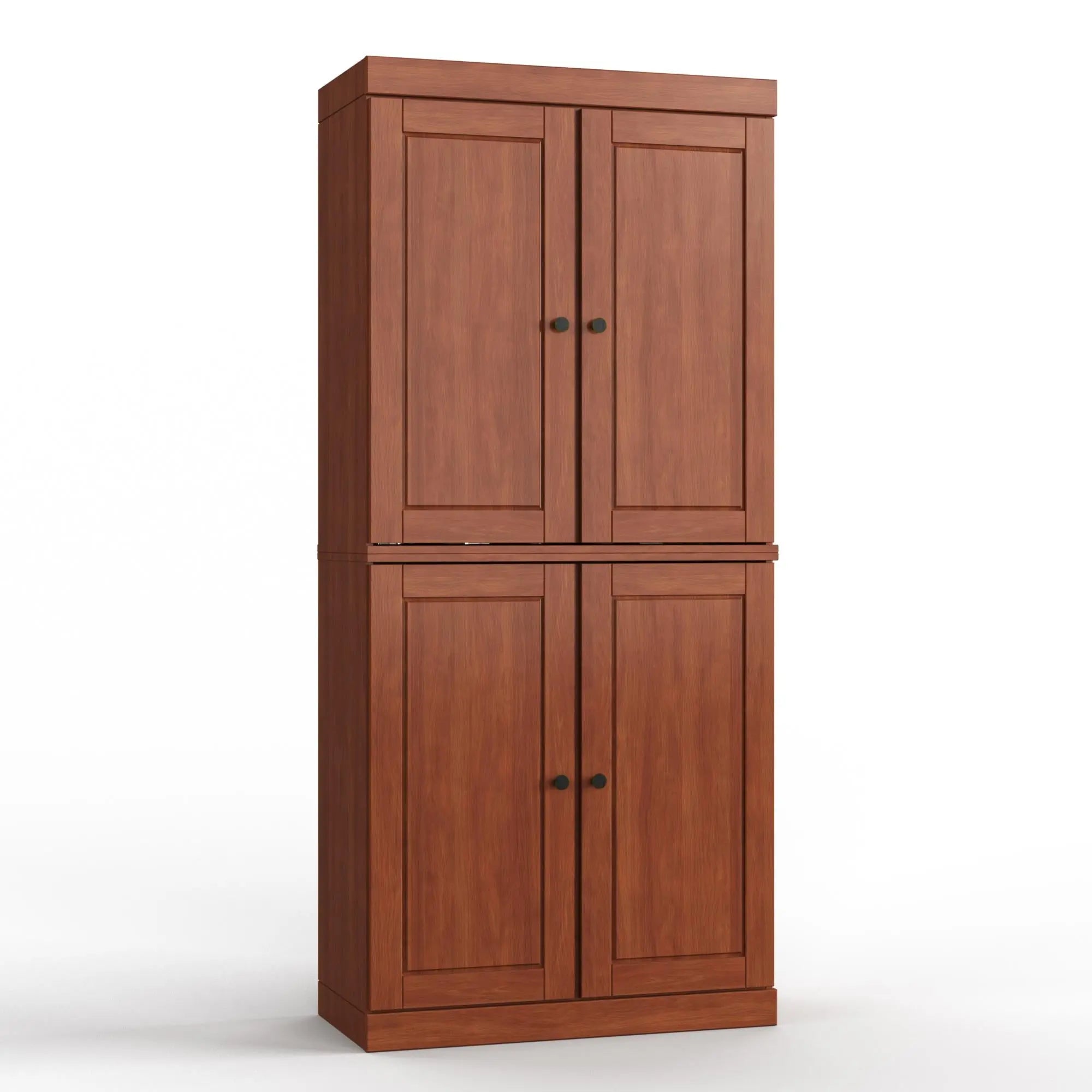 32" Coffee Solid Wood Free Standing Four Door Linen Cabinet Homeroots Organization