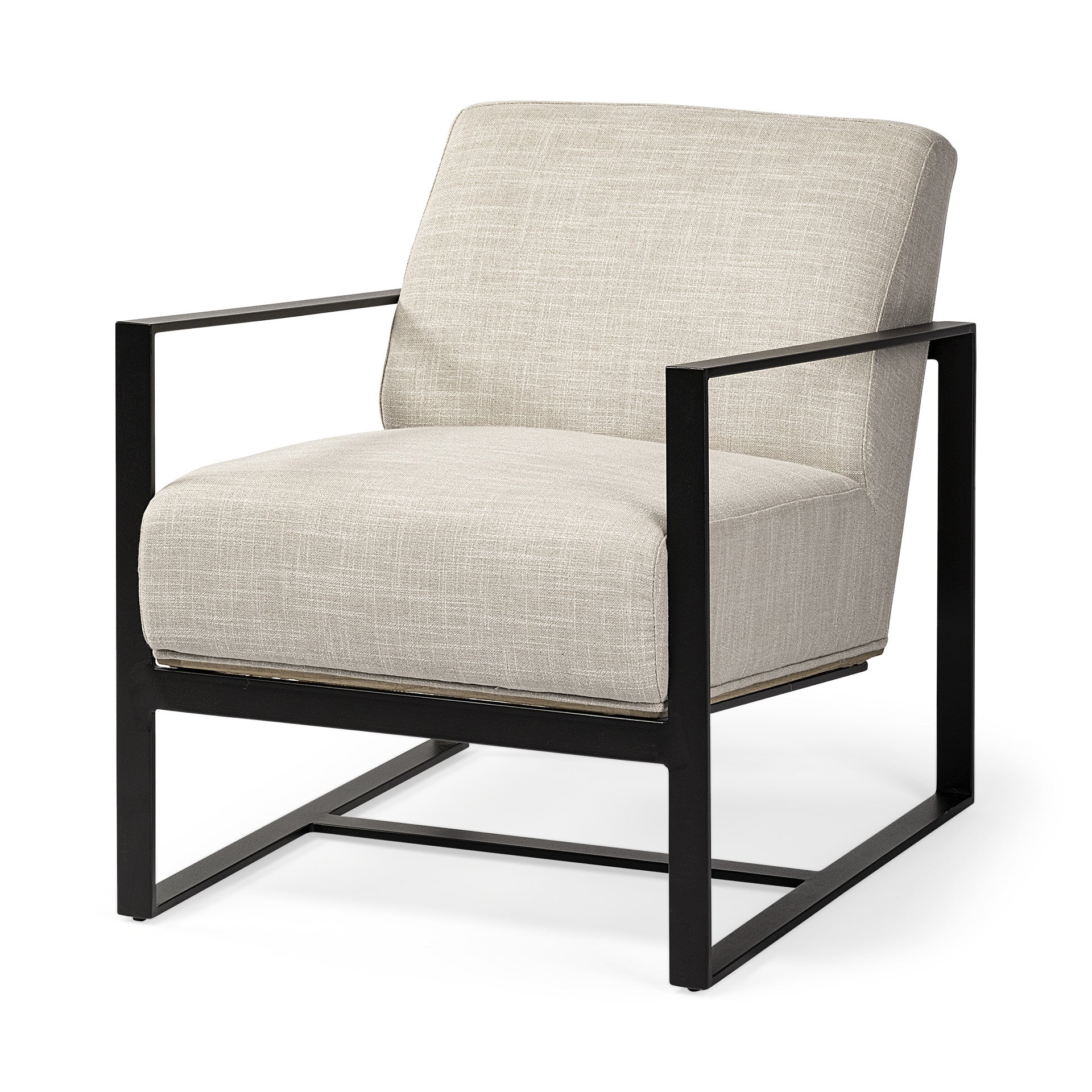 32" Cream and Black Fabric Arm Chair - GreatEagleInc