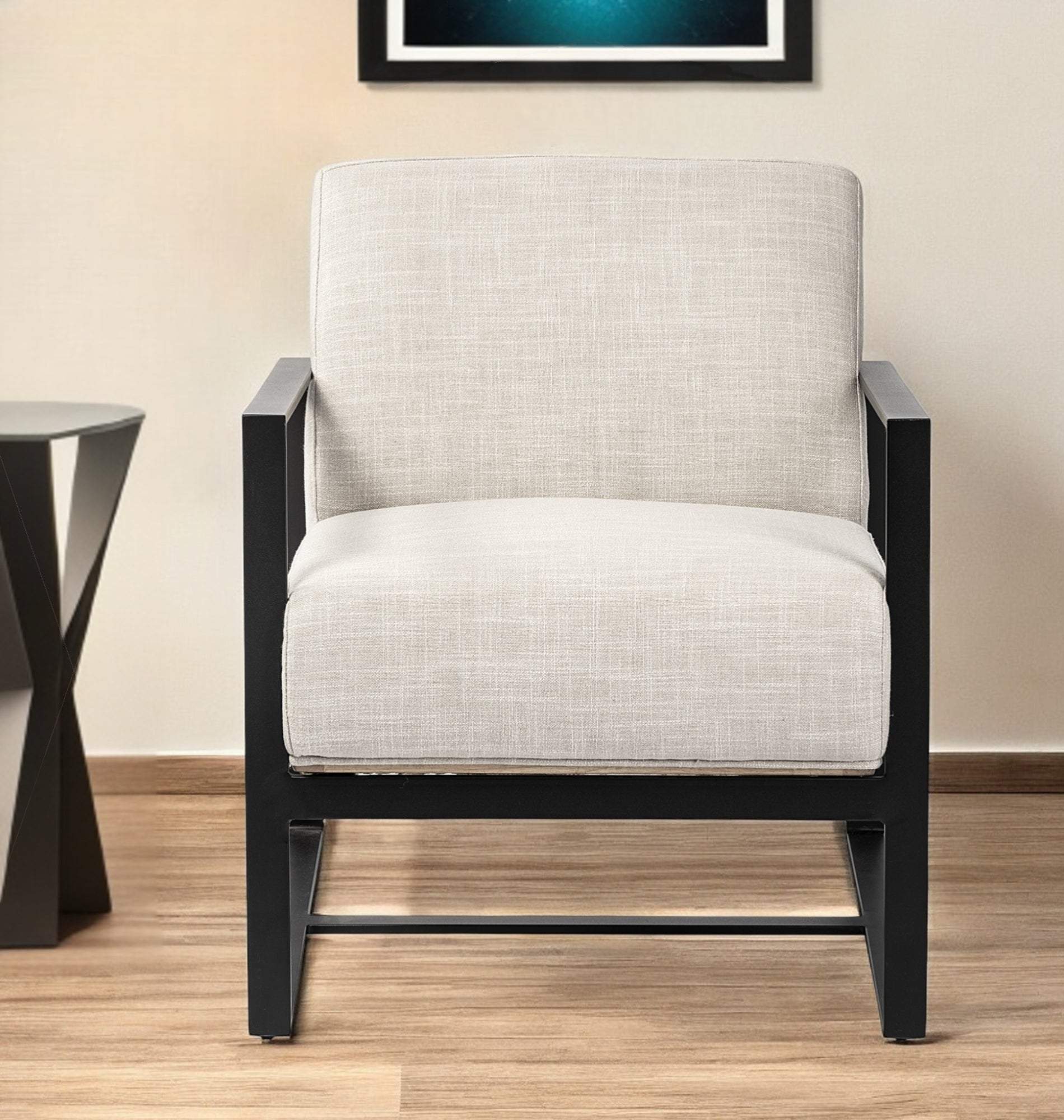 32" Cream and Black Fabric Arm Chair - GreatEagleInc