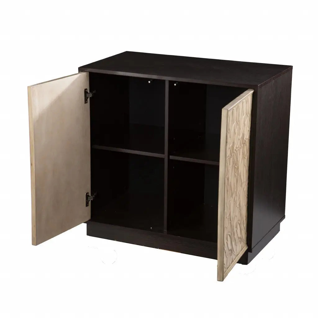 32" Dark Brown And Natural Carved Floral Sideboard with Two Doors Homeroots Kitchen & Dining