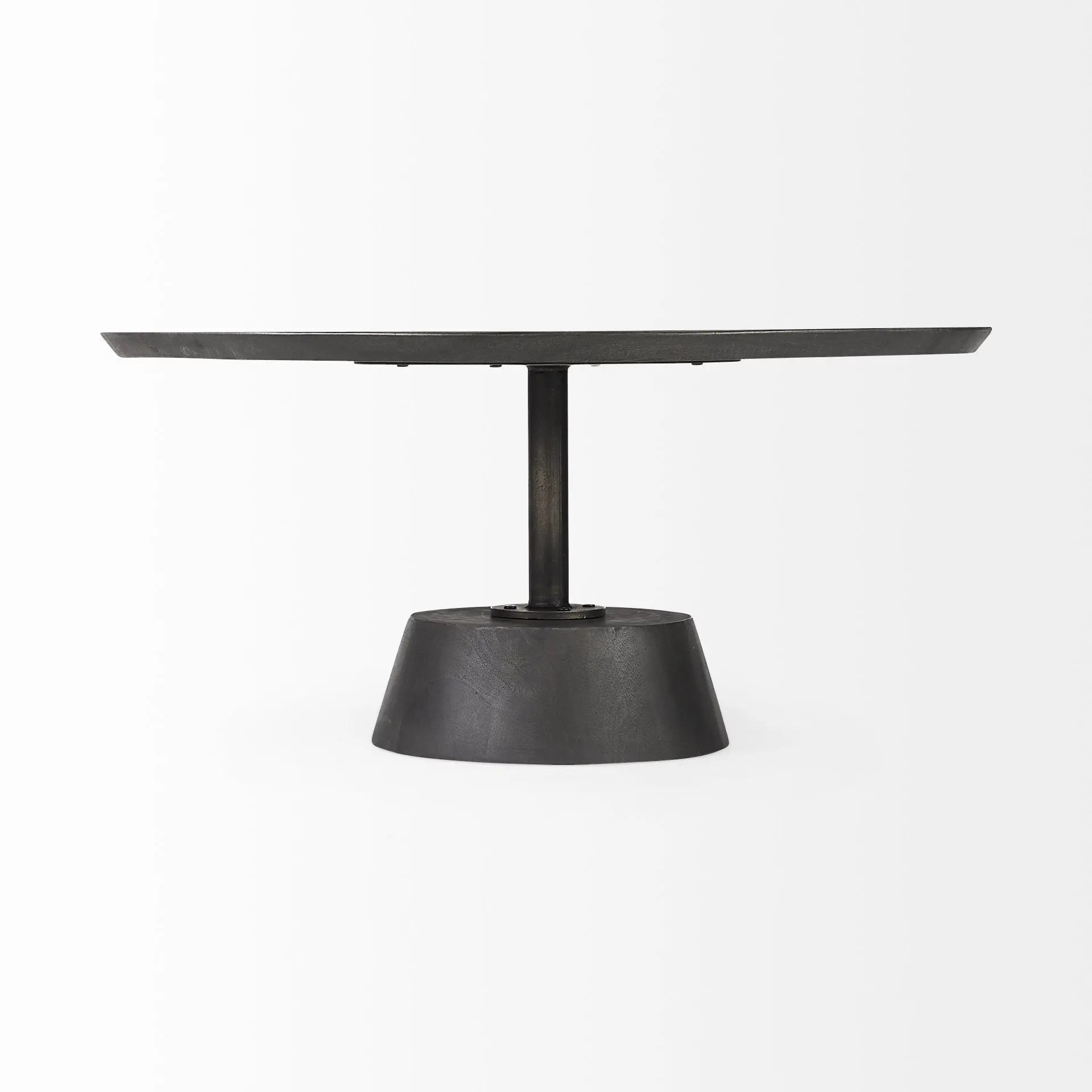 32" Dark Brown and Black Solid Wood and Iron Round Pedestal Coffee Table Homeroots Living Room
