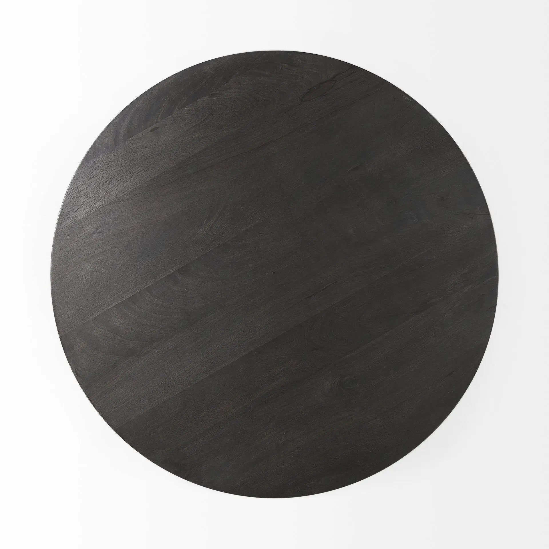 32" Dark Brown and Black Solid Wood and Iron Round Pedestal Coffee Table Homeroots Living Room