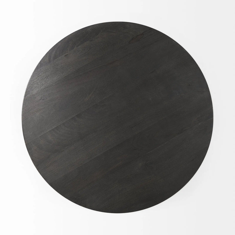 32" Dark Brown and Black Solid Wood and Iron Round Pedestal Coffee Table Homeroots Living Room