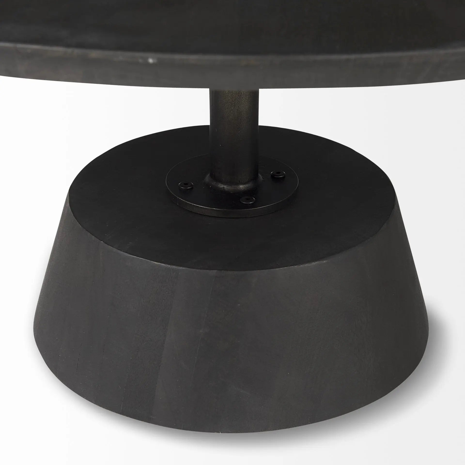 32" Dark Brown and Black Solid Wood and Iron Round Pedestal Coffee Table Homeroots Living Room