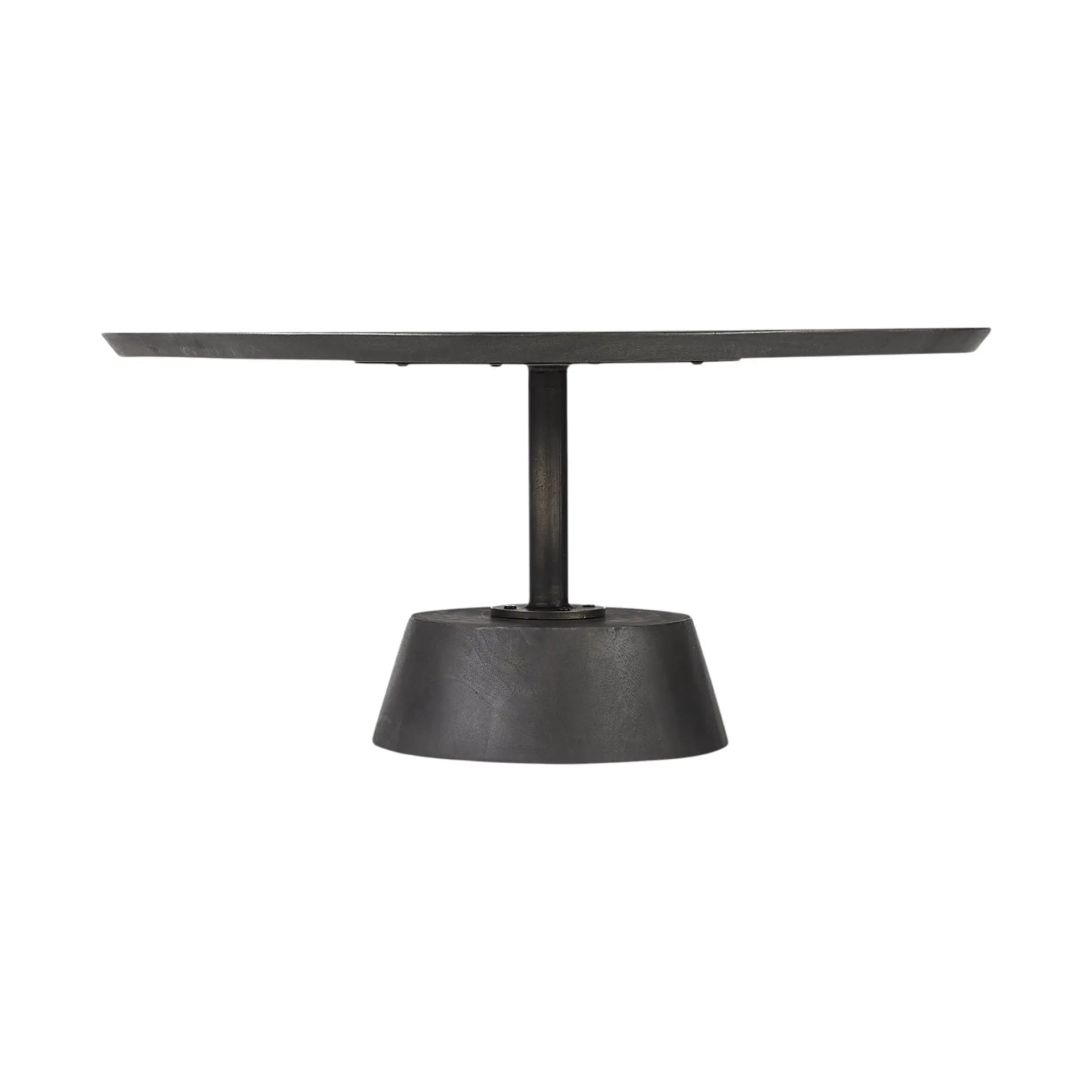32" Dark Brown and Black Solid Wood and Iron Round Pedestal Coffee Table Homeroots Living Room
