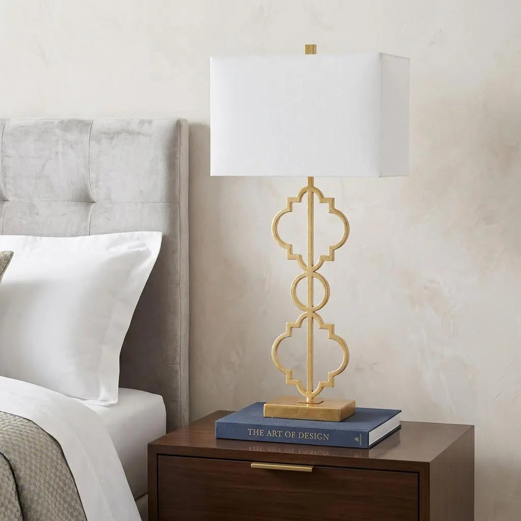 32" Gold Geometric Table Lamp With Shade Homeroots Lighting