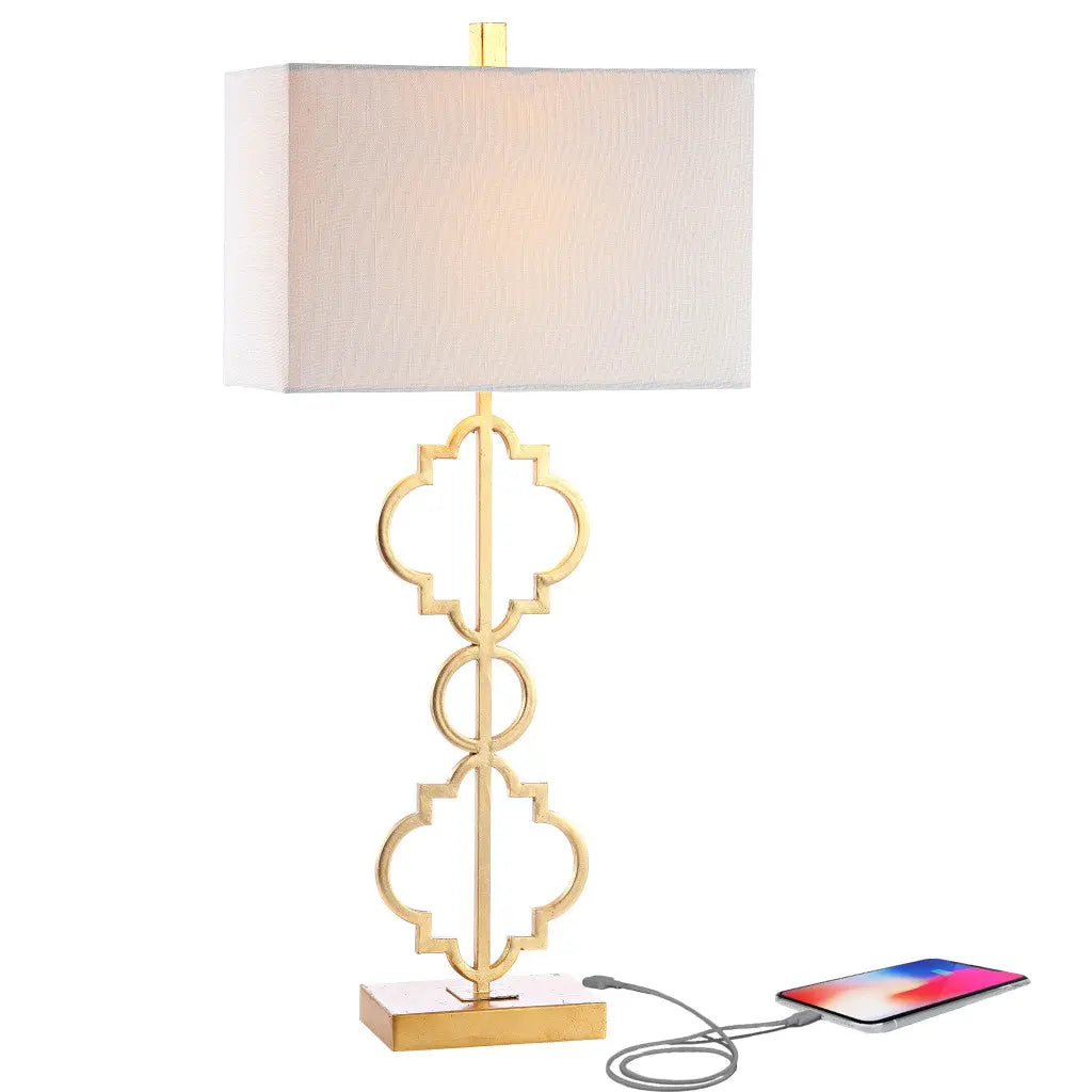 32" Gold Geometric Table Lamp With Shade Homeroots Lighting