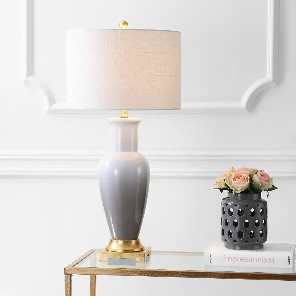 32" Gold Novelty Table Lamp With Drum Shade Homeroots Lighting