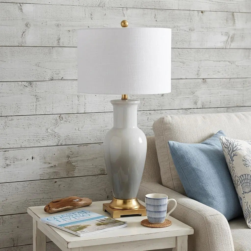 32" Gold Novelty Table Lamp With Drum Shade Homeroots Lighting