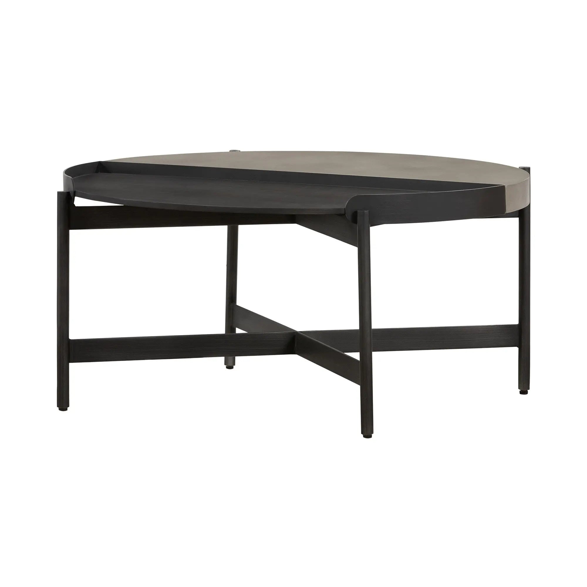 32" Gray And Black Concrete And Metal Round Coffee Table Homeroots Living Room