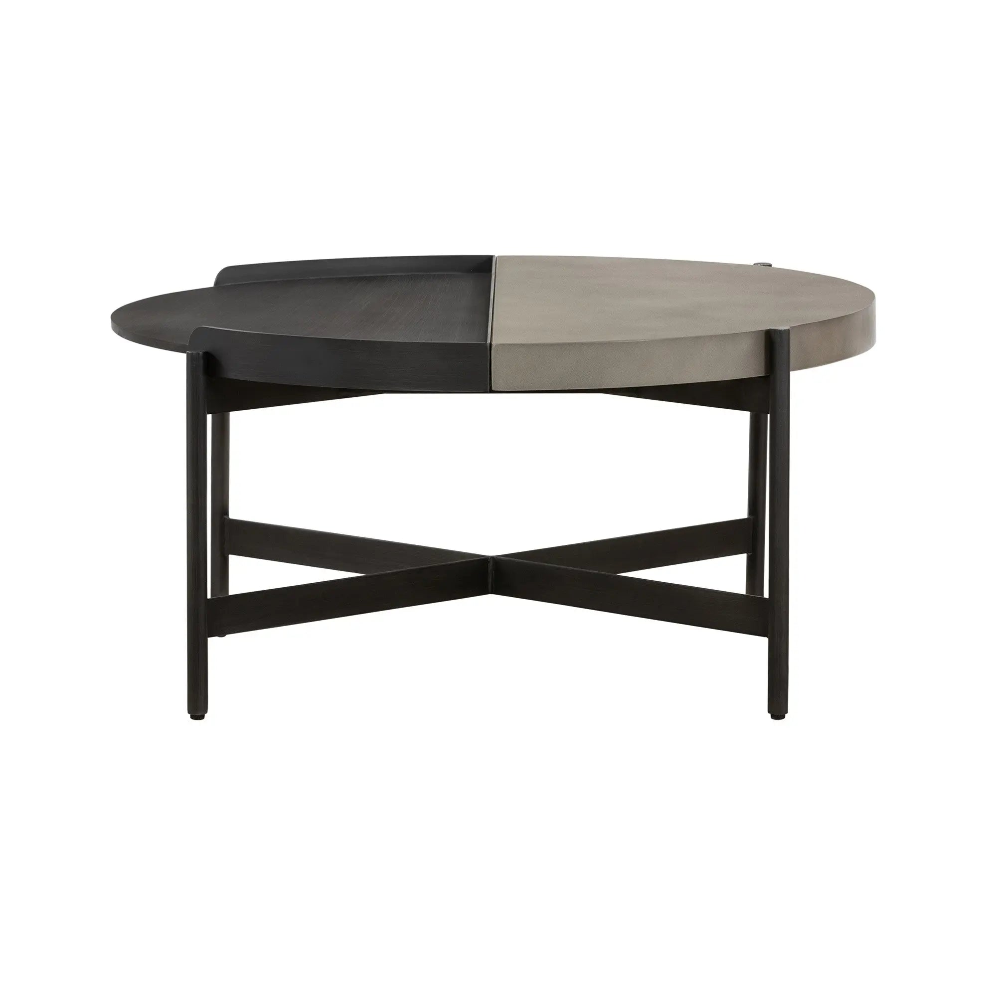 32" Gray And Black Concrete And Metal Round Coffee Table Homeroots Living Room