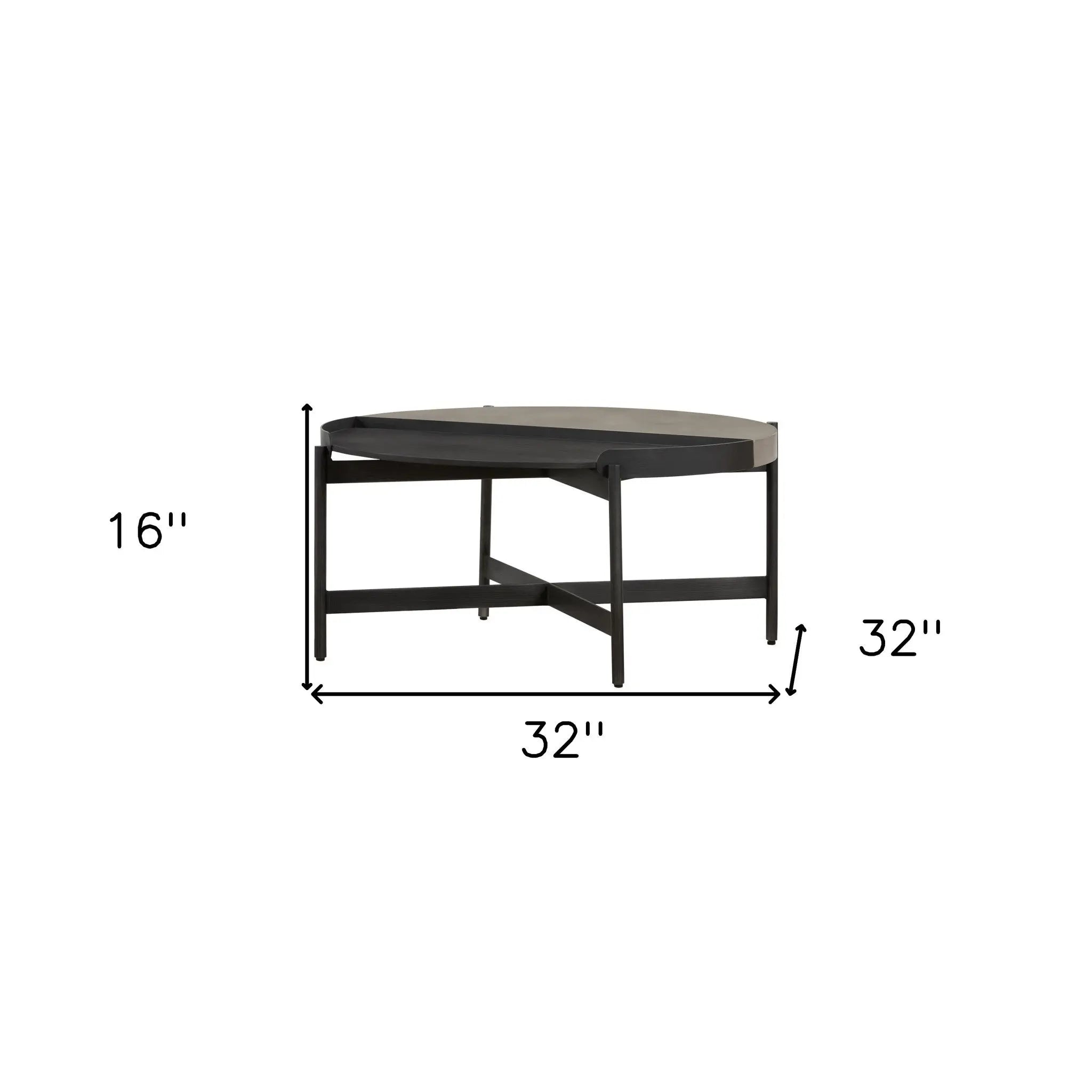 32" Gray And Black Concrete And Metal Round Coffee Table Homeroots Living Room