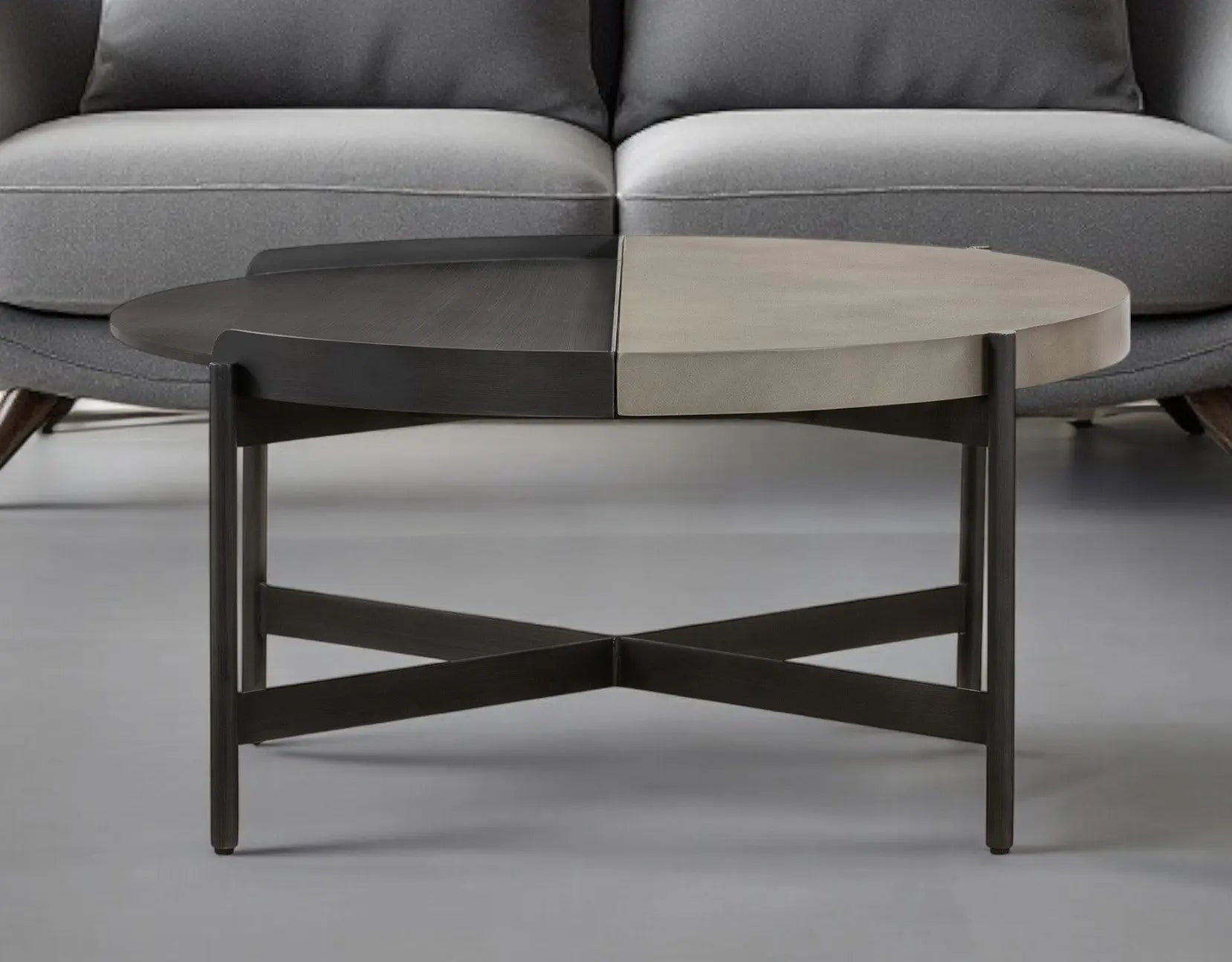 32" Gray And Black Concrete And Metal Round Coffee Table Homeroots Living Room