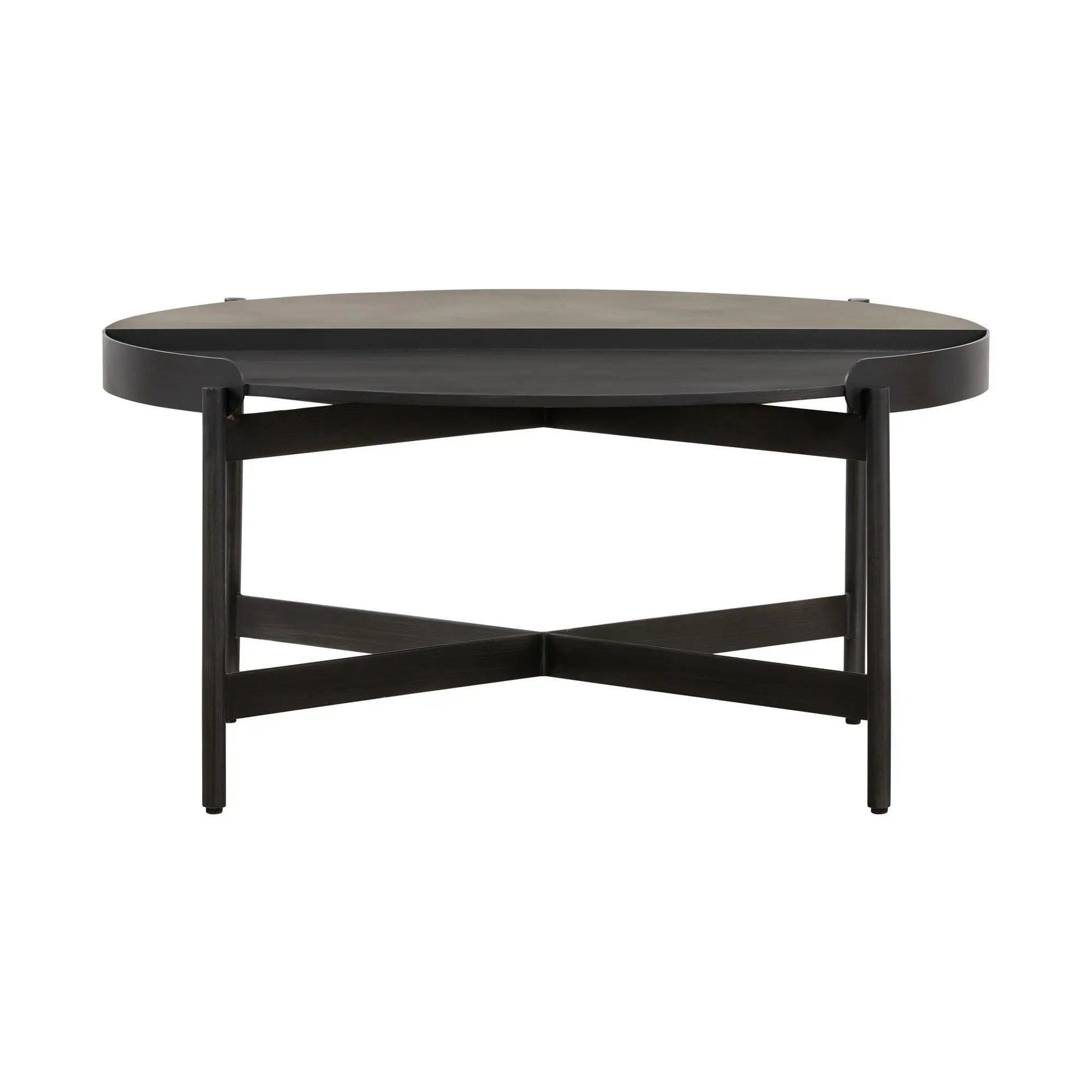 32" Gray And Black Concrete And Metal Round Coffee Table Homeroots Living Room