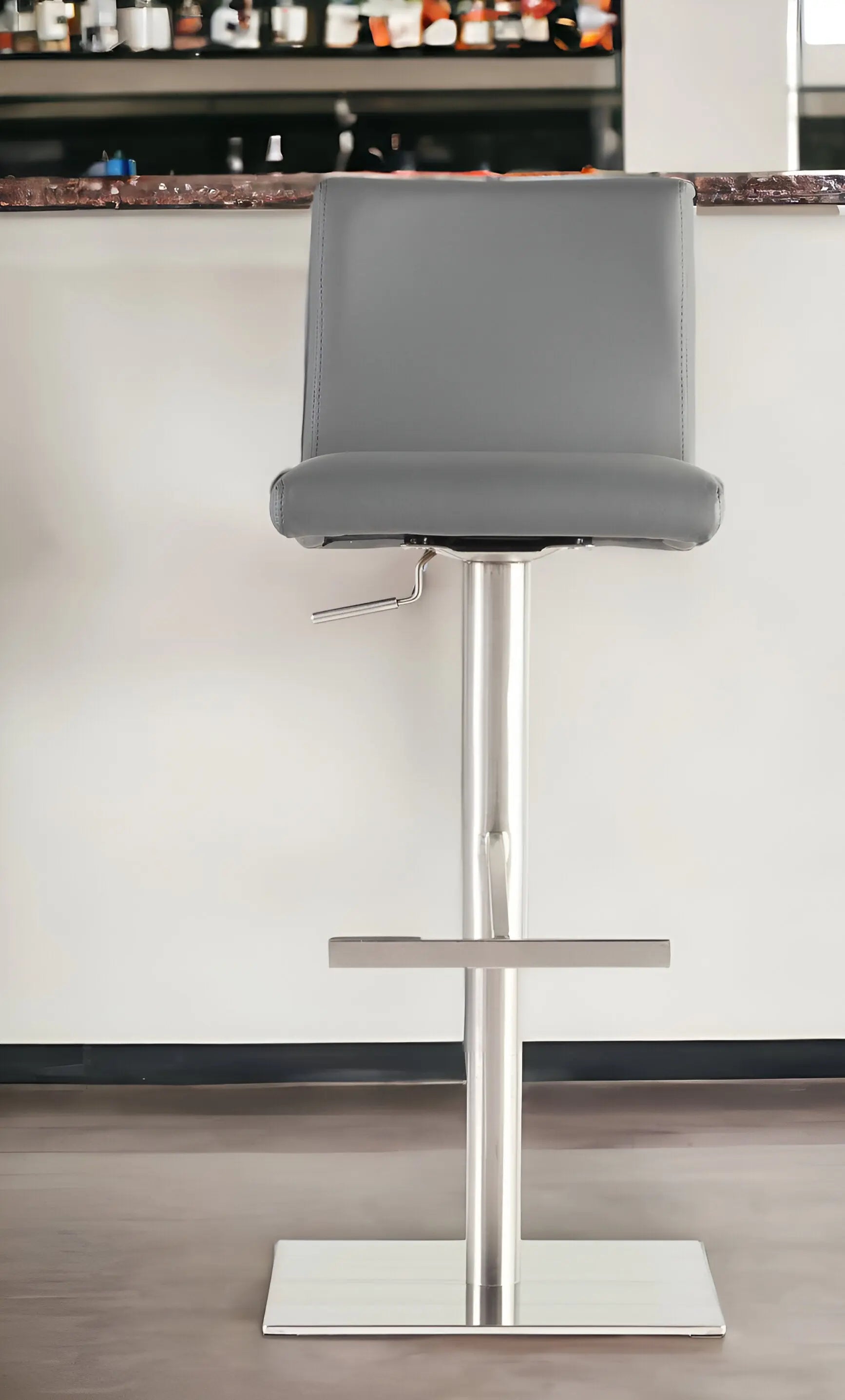 32" Gray And Silver Steel Swivel Low Back Bar Height Bar Chair Homeroots Living Room