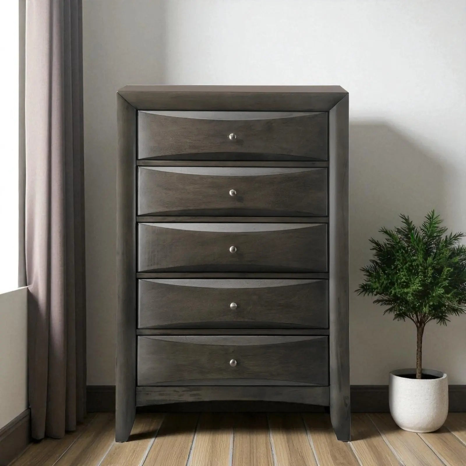 32" Gray Wood Five Drawer Dresser Homeroots Bed & Bath