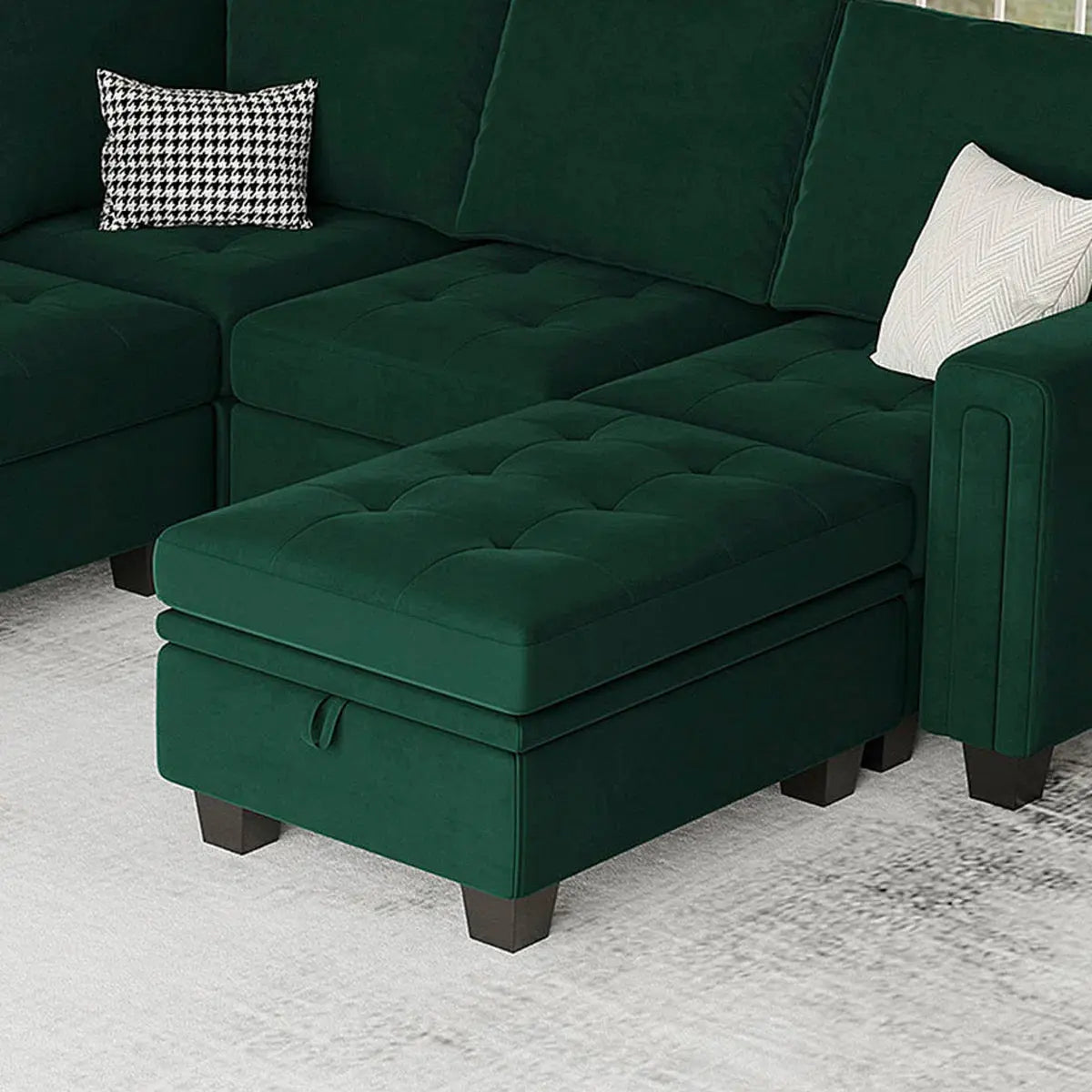 32" Green and Black Velvet Tufted Storage Ottoman Homeroots Living Room