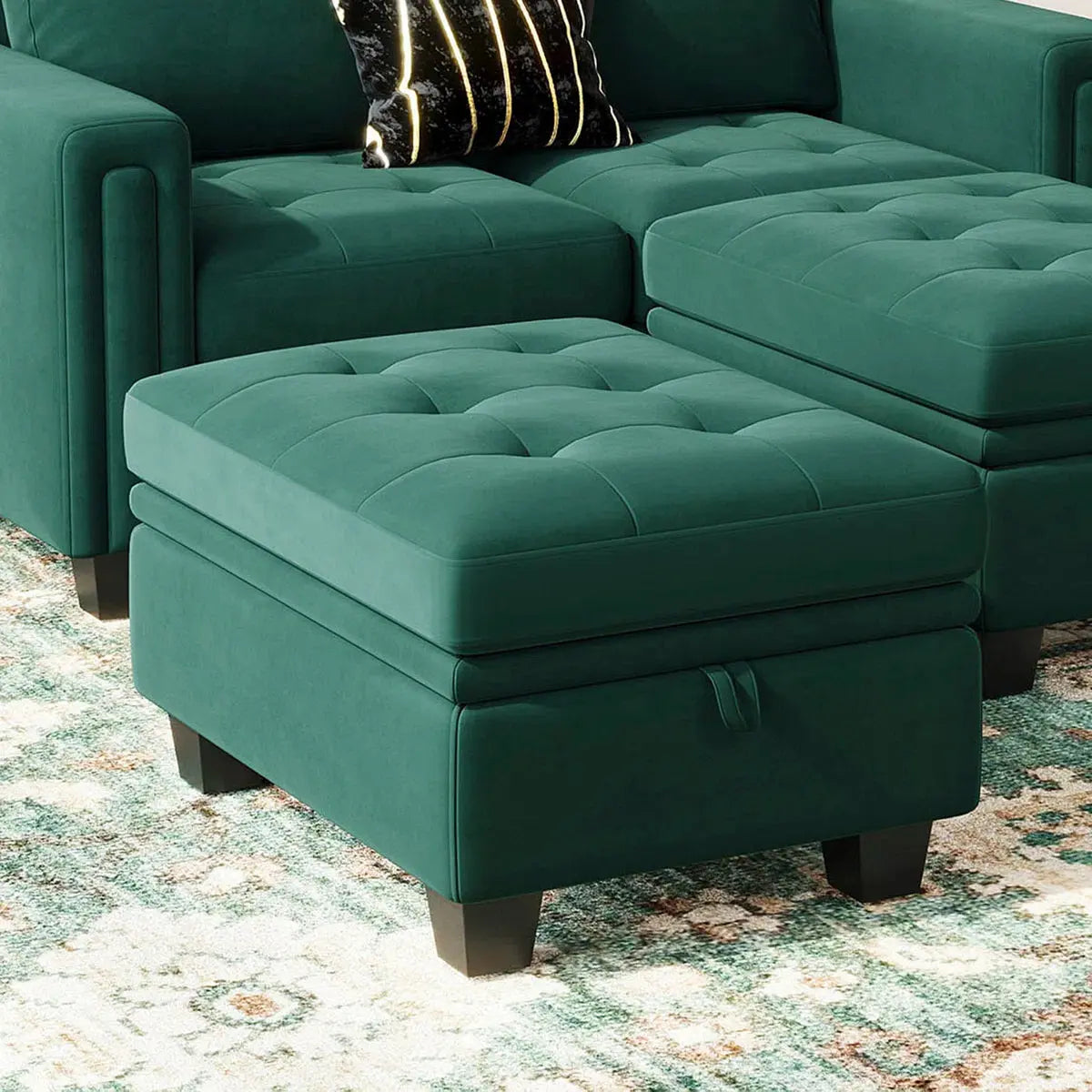 32" Green and Black Velvet Tufted Storage Ottoman Homeroots Living Room