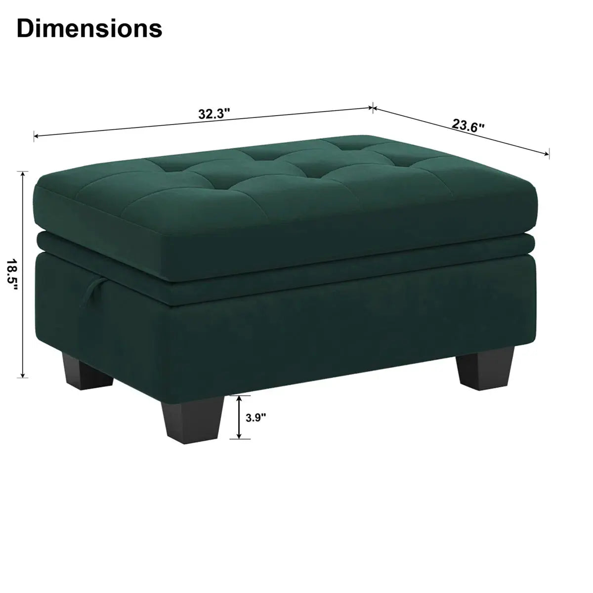 32" Green and Black Velvet Tufted Storage Ottoman Homeroots Living Room