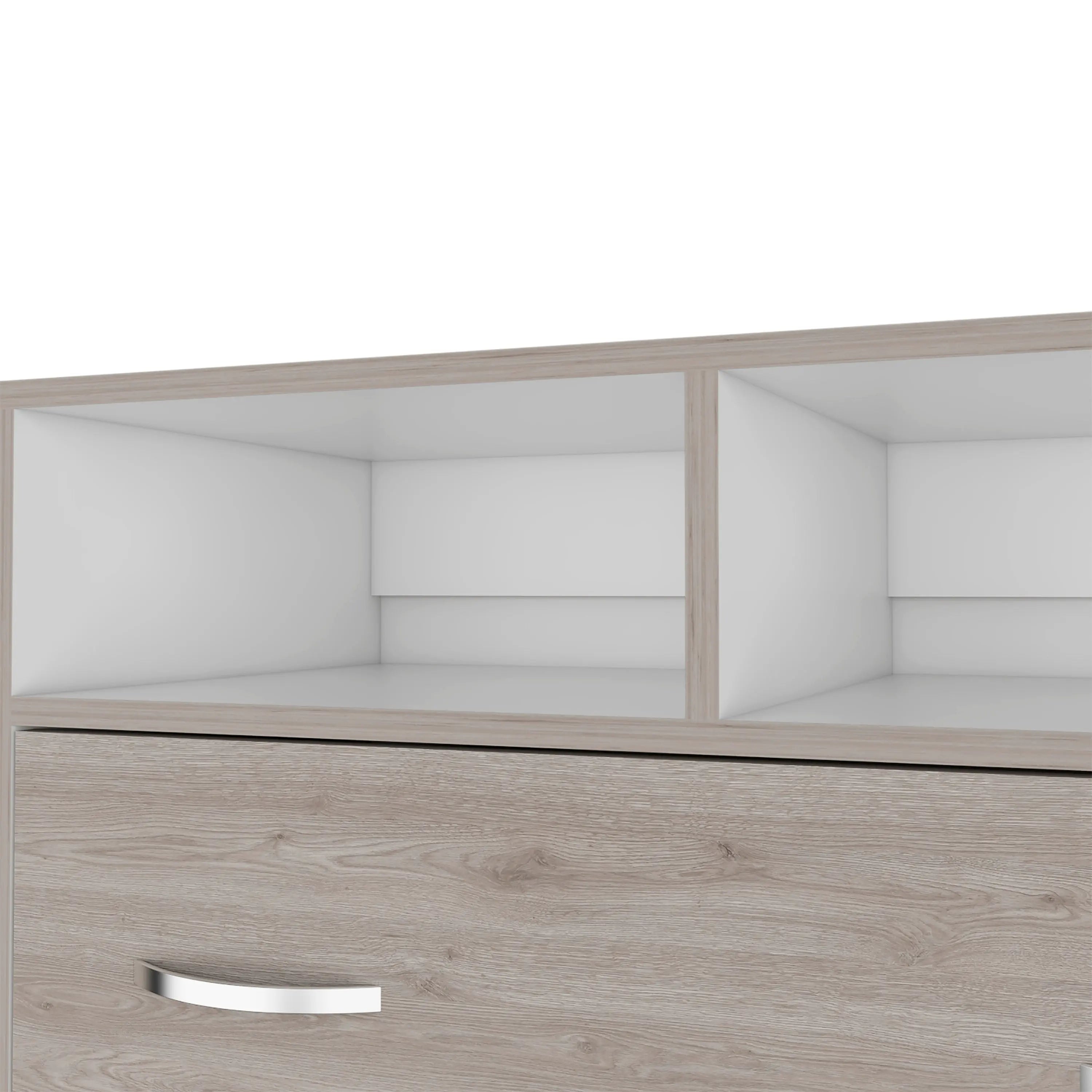 32" Light Gray Two Drawer Dresser With Open Shelving Homeroots Bed & Bath
