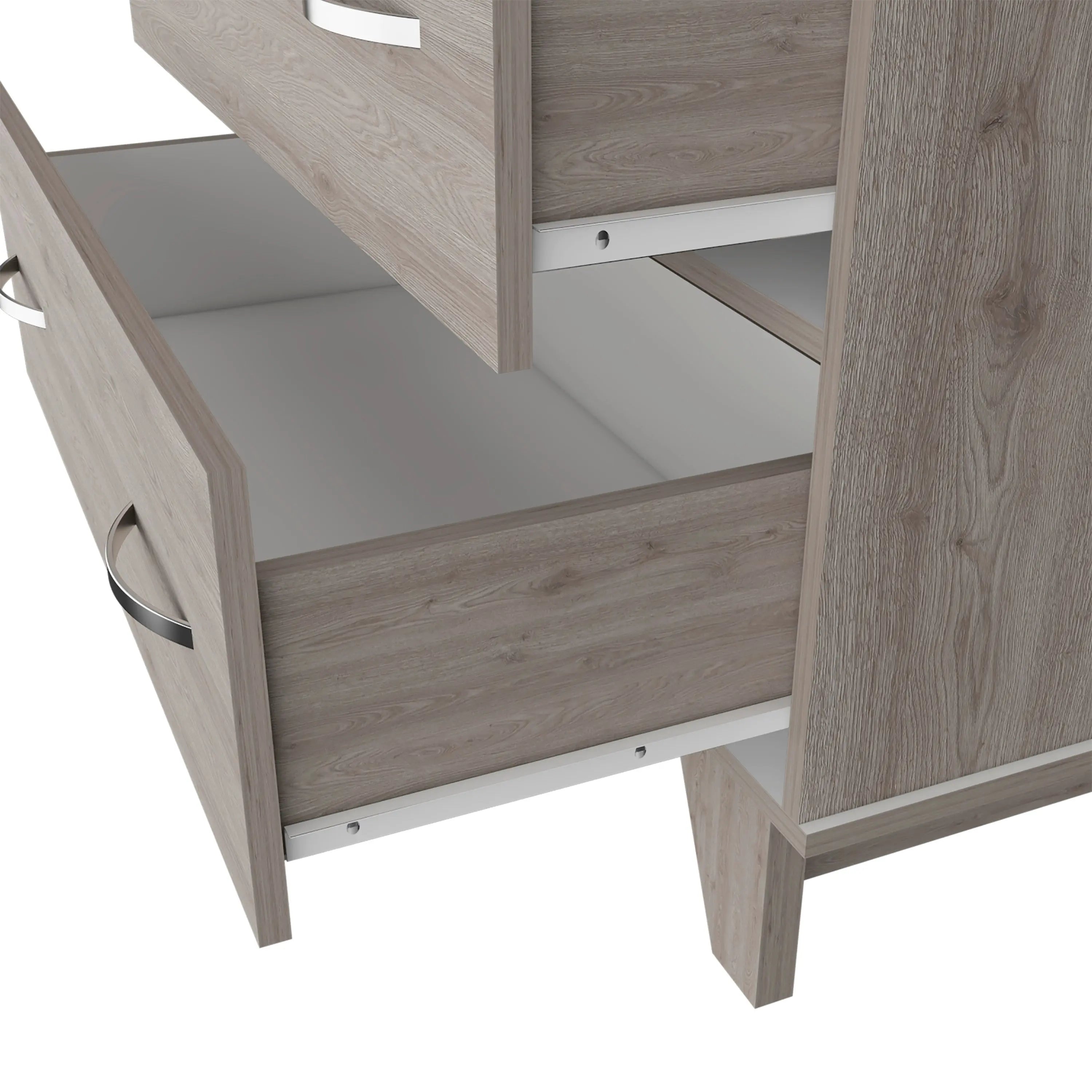 32" Light Gray Two Drawer Dresser With Open Shelving Homeroots Bed & Bath