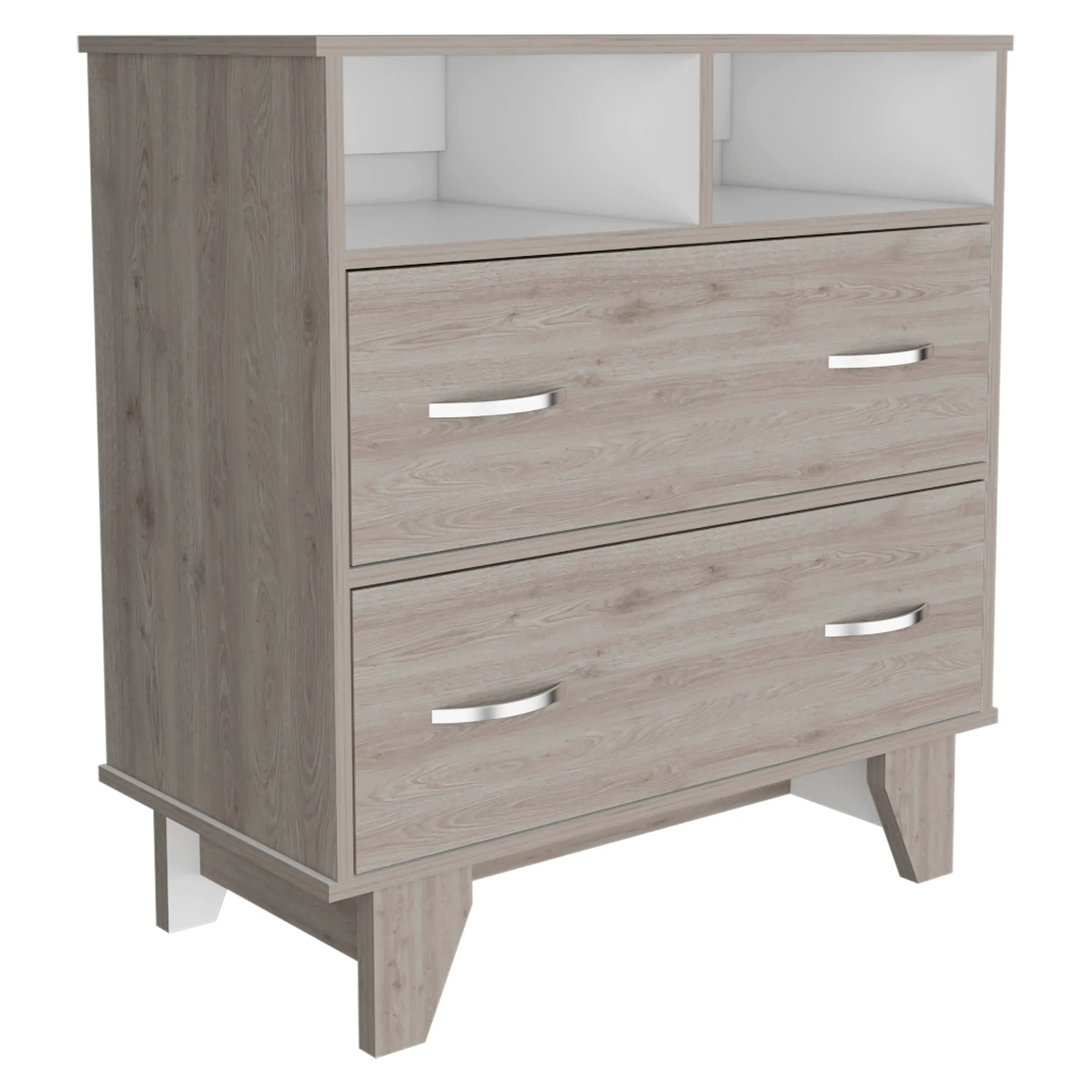 32" Light Gray Two Drawer Dresser With Open Shelving Homeroots Bed & Bath
