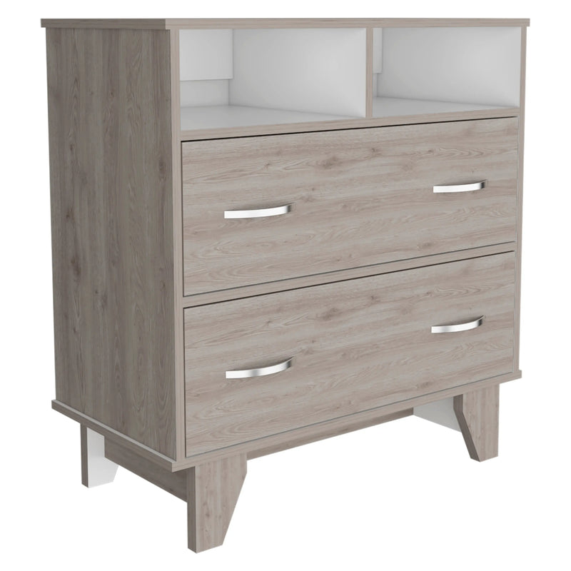 32" Light Gray Two Drawer Dresser With Open Shelving Homeroots Bed & Bath