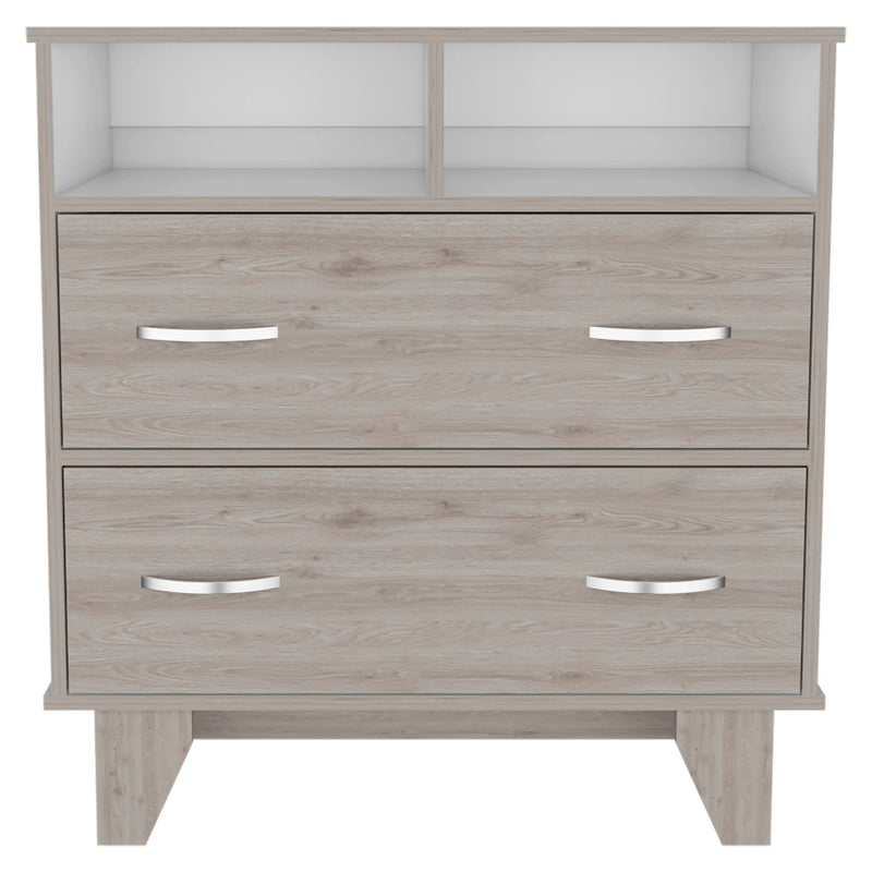 32" Light Gray Two Drawer Dresser With Open Shelving Homeroots Bed & Bath