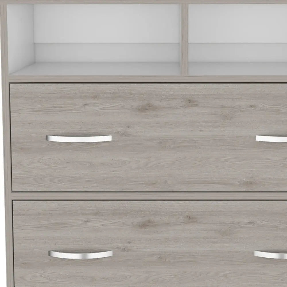 32" Light Gray Two Drawer Dresser With Open Shelving Homeroots Bed & Bath