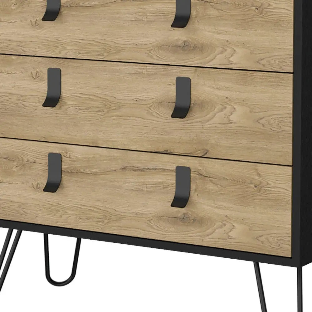 32" Natural And Black Wood Three Drawer Dresser Homeroots Bed & Bath