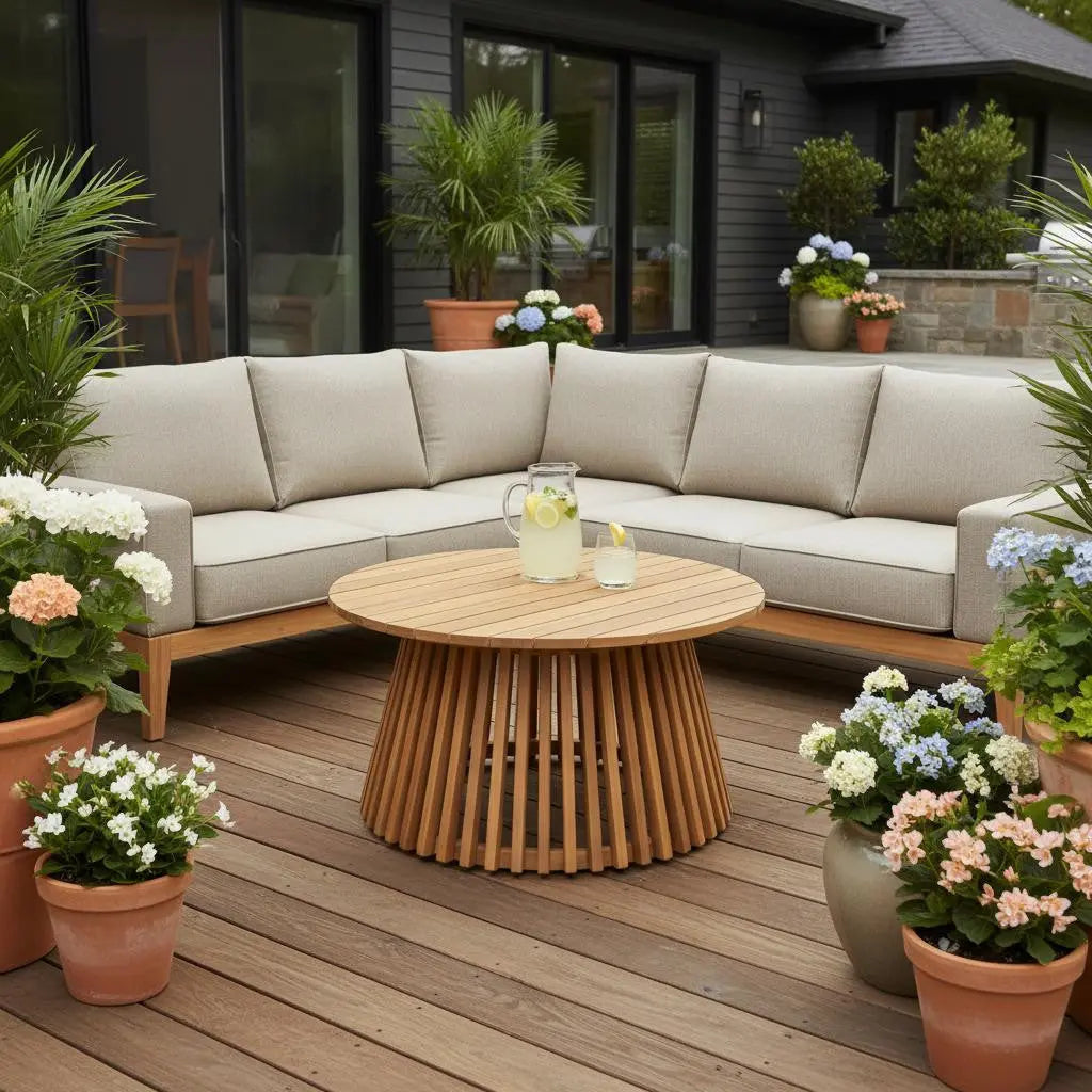 32" Natural Rounded Solid Wood Outdoor Coffee Table - GreatEagleInc