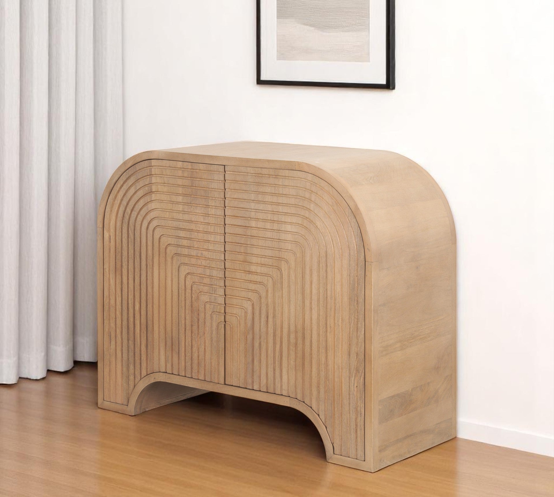 32" Natural Solid Wood Textured Door Accent Cabinet With Two Doors Homeroots Kitchen & Dining