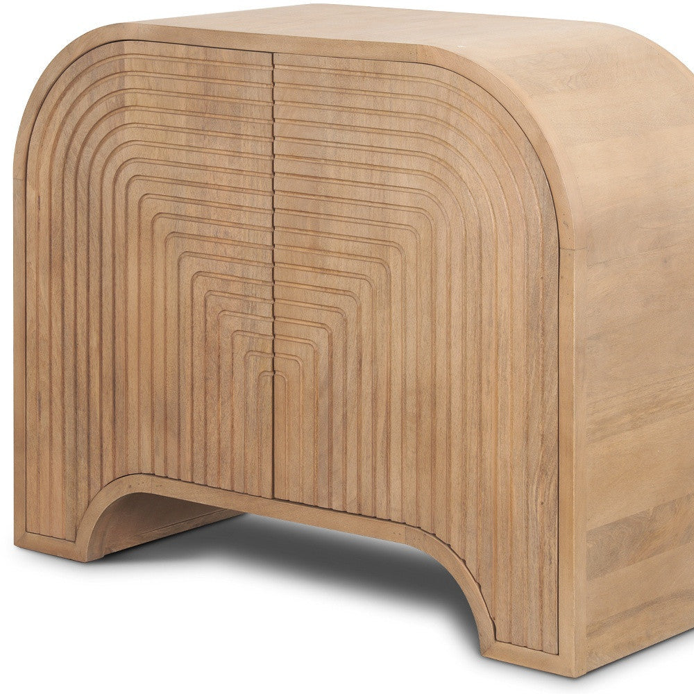 32" Natural Solid Wood Textured Door Accent Cabinet With Two Doors Homeroots Kitchen & Dining