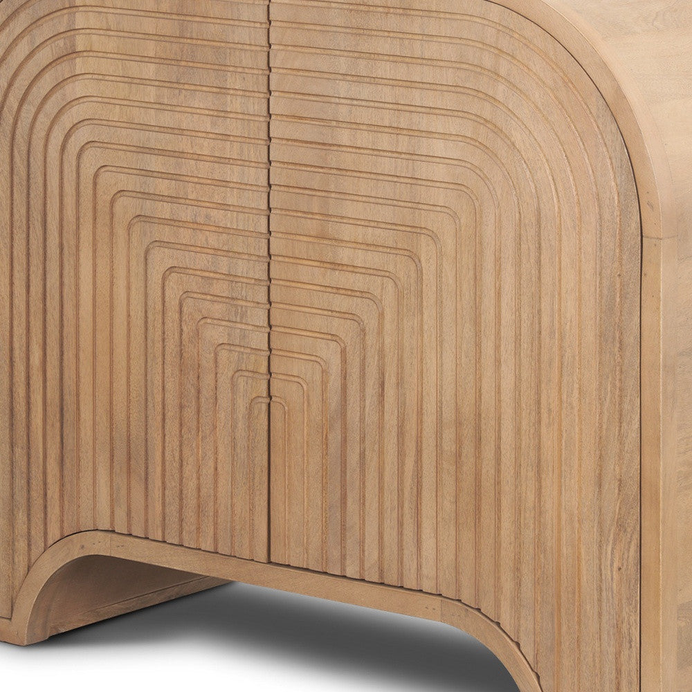 32" Natural Solid Wood Textured Door Accent Cabinet With Two Doors Homeroots Kitchen & Dining