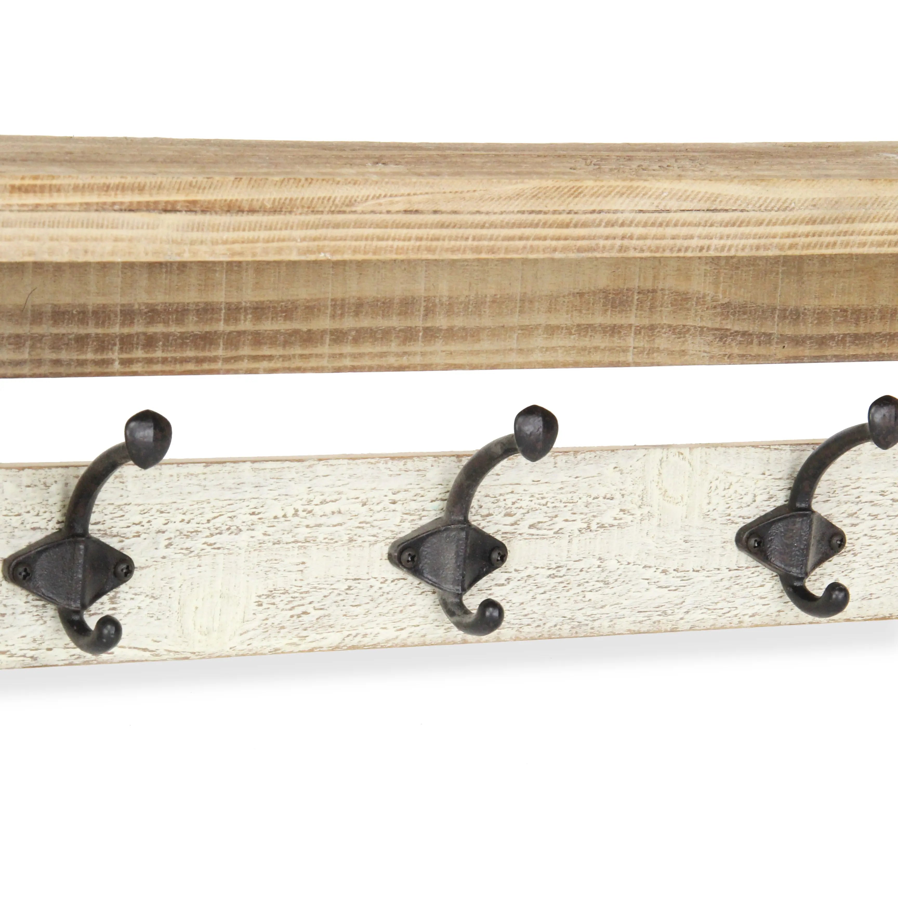 32" Natural Wood Five Hook Wall Mount Coat Rack Homeroots Organization