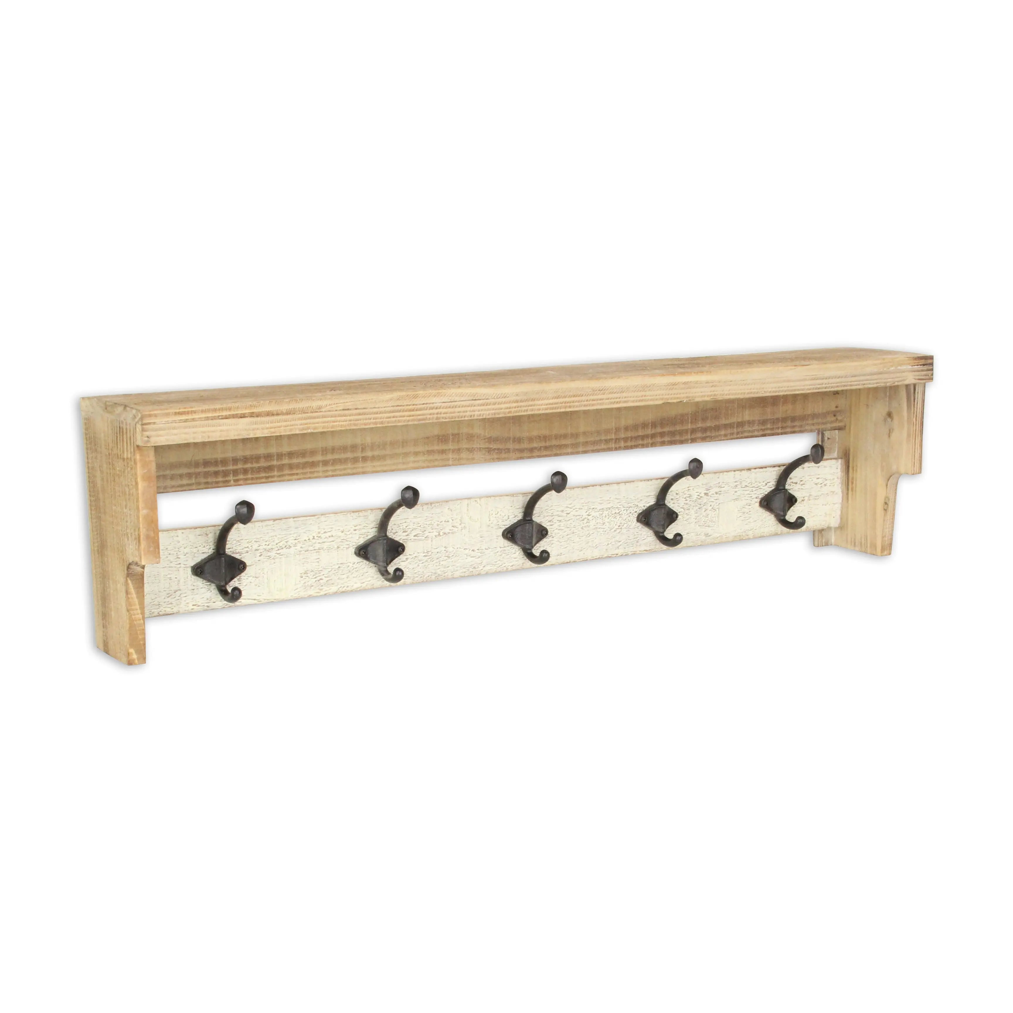 32" Natural Wood Five Hook Wall Mount Coat Rack Homeroots Organization