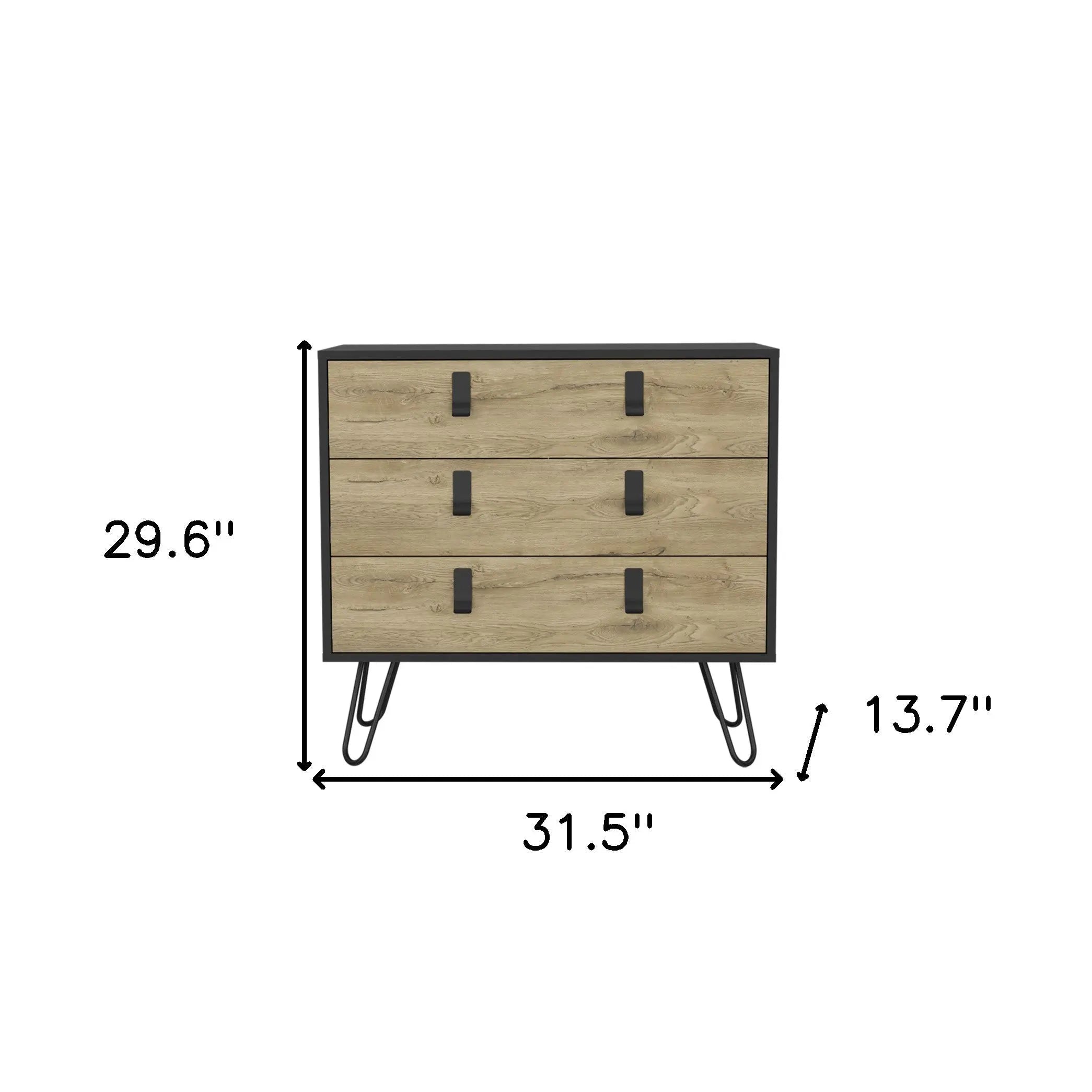 32" Natural and Black Three Drawer Dresser Homeroots Bed & Bath