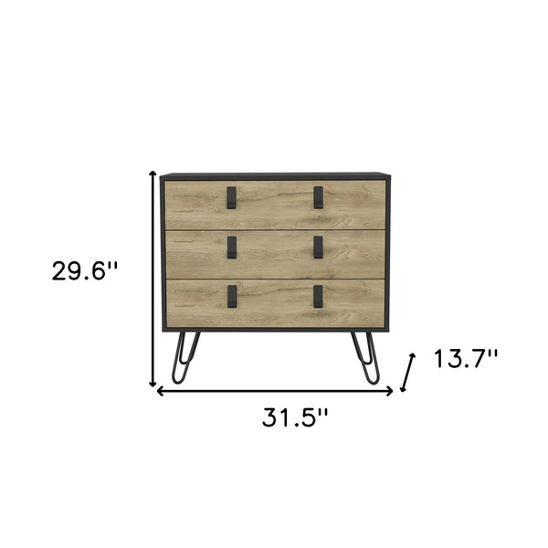 32" Natural and Black Three Drawer Dresser Homeroots Bed & Bath