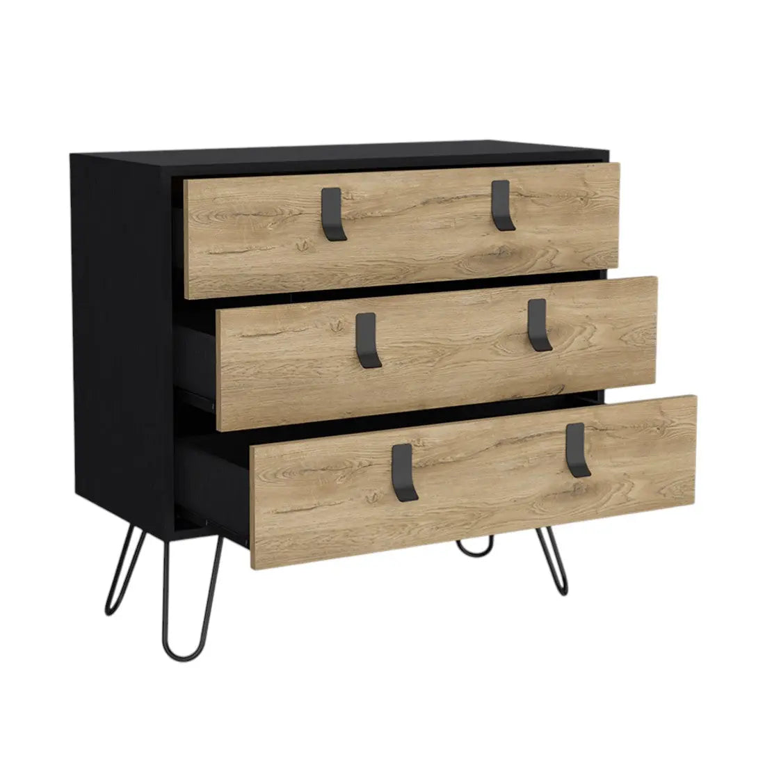 32" Natural and Black Three Drawer Dresser Homeroots Bed & Bath