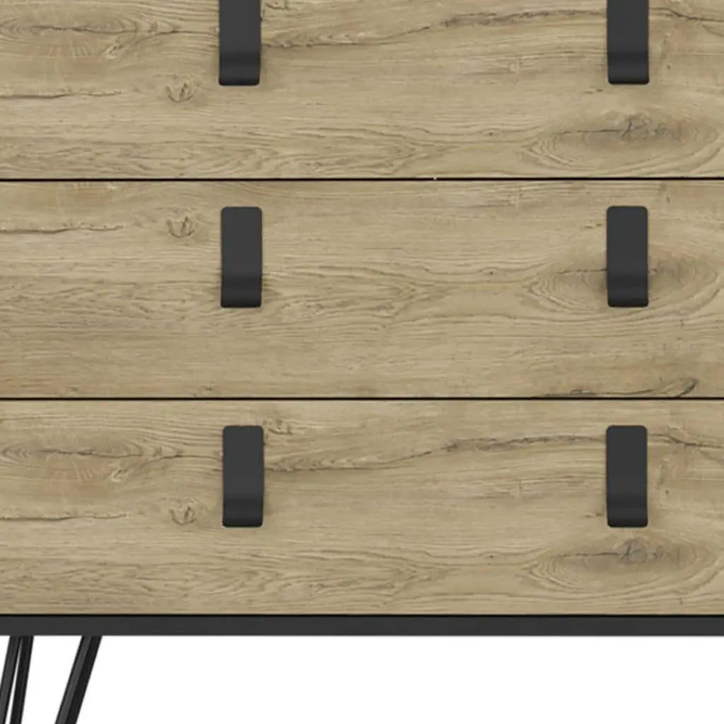 32" Natural and Black Three Drawer Dresser Homeroots Bed & Bath